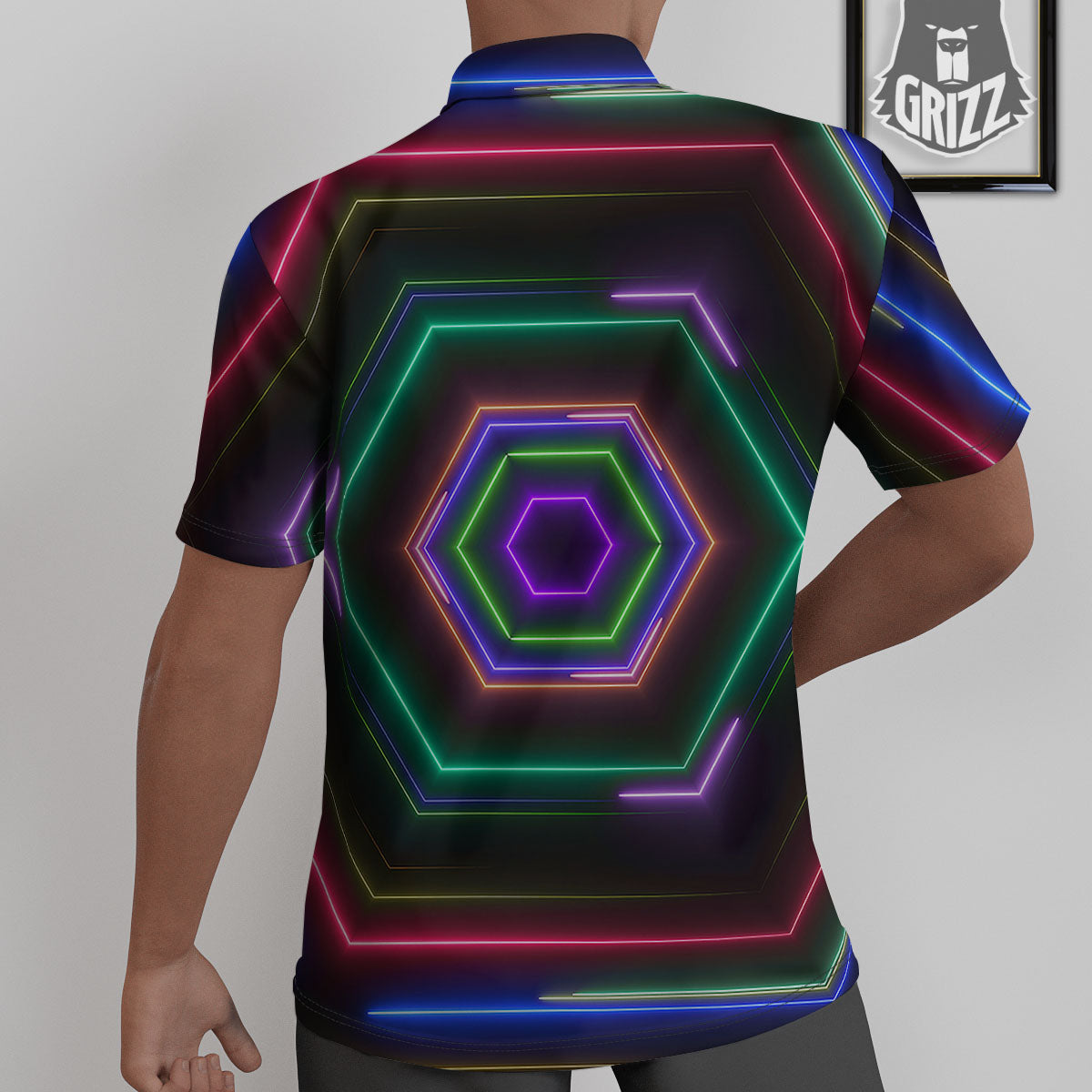 EDM Geometric Green Light Print Untucked Shirts-grizzshop