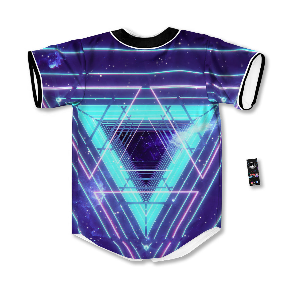 EDM Light Blue Geometric Print Baseball Jersey-grizzshop