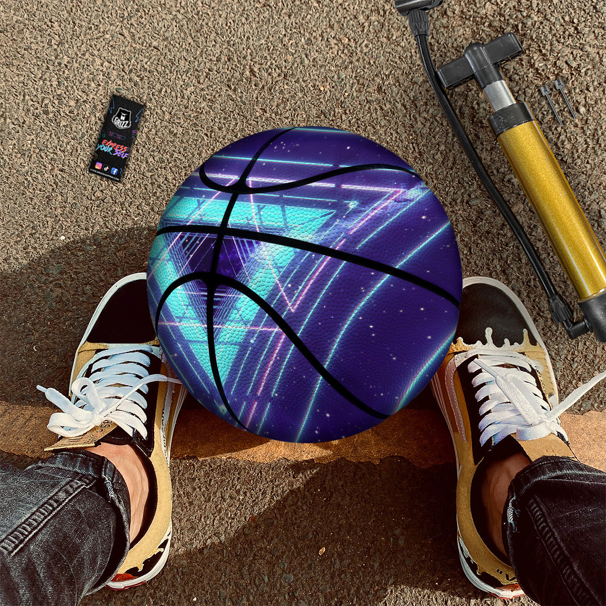 EDM Light Blue Geometric Print Basketball-grizzshop