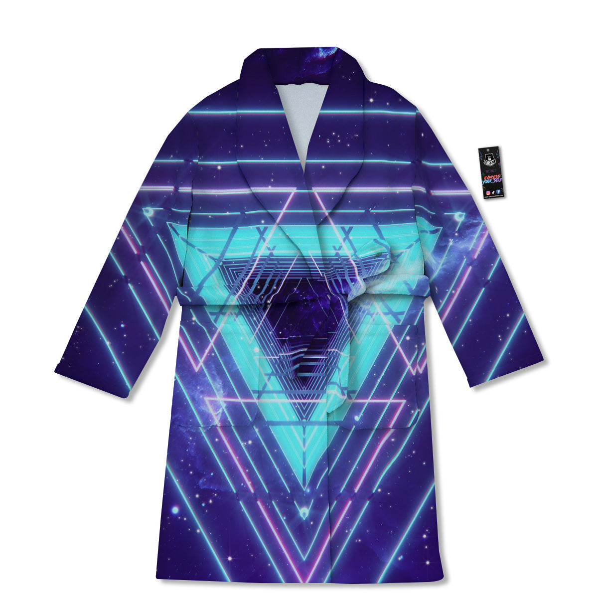 EDM Light Blue Geometric Print Bathrobe-grizzshop