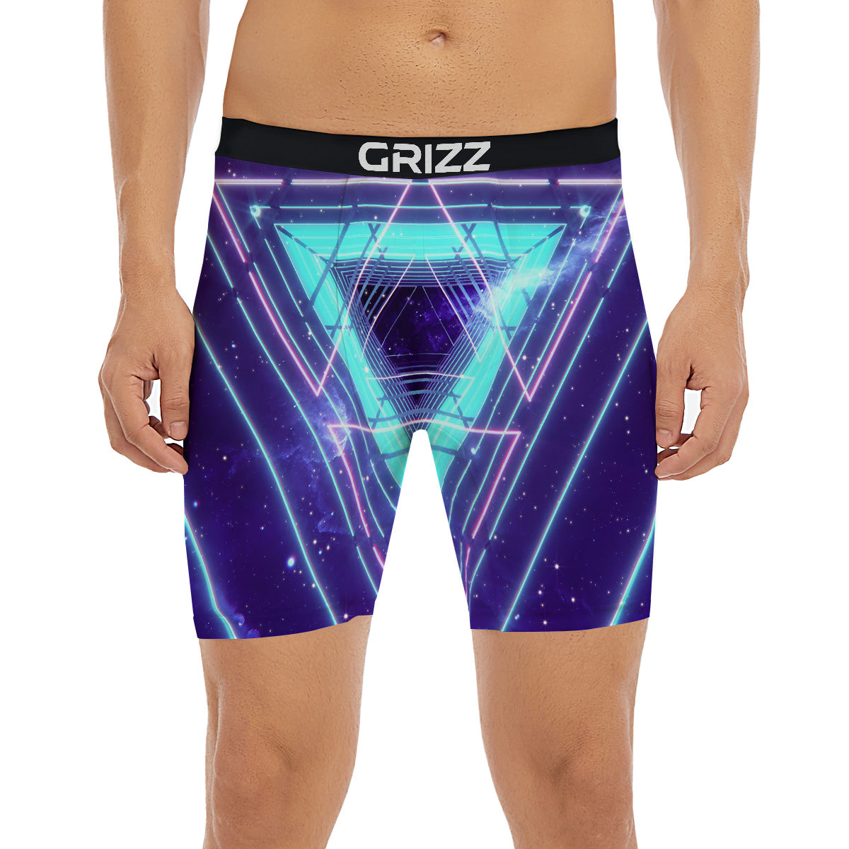 EDM Light Blue Geometric Print Boxer Briefs-grizzshop