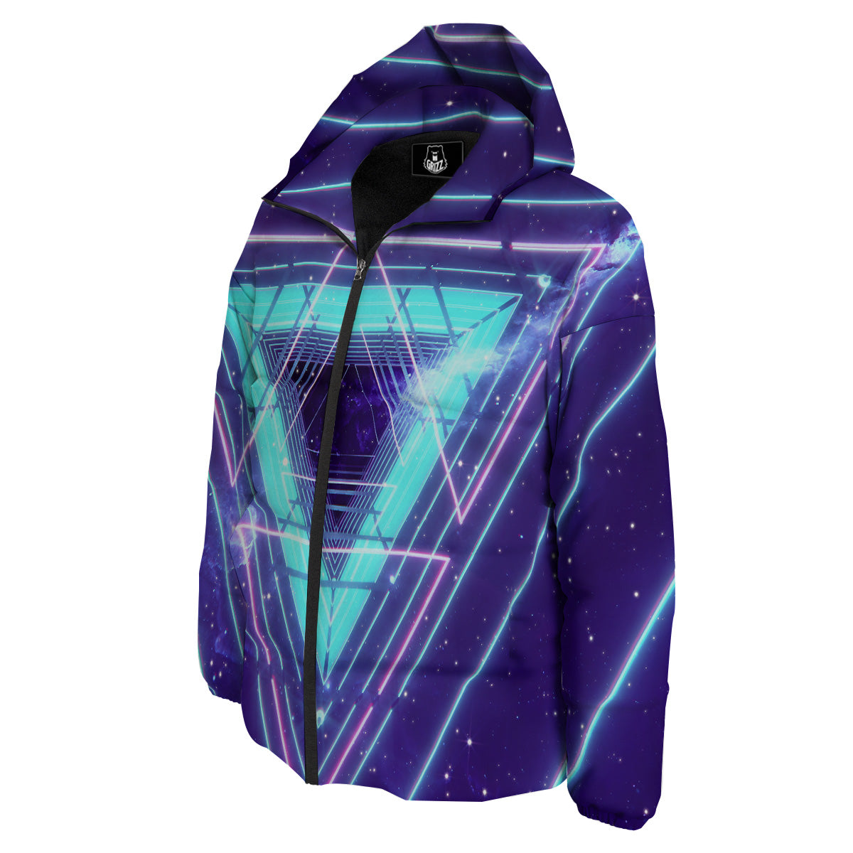 EDM Light Blue Geometric Print Down Jacket-grizzshop