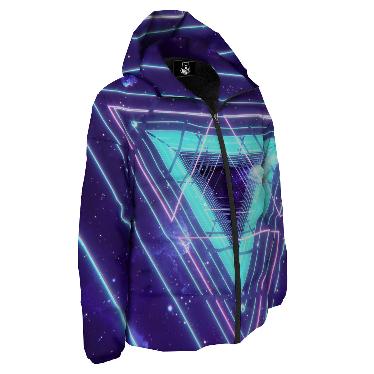 EDM Light Blue Geometric Print Down Jacket-grizzshop