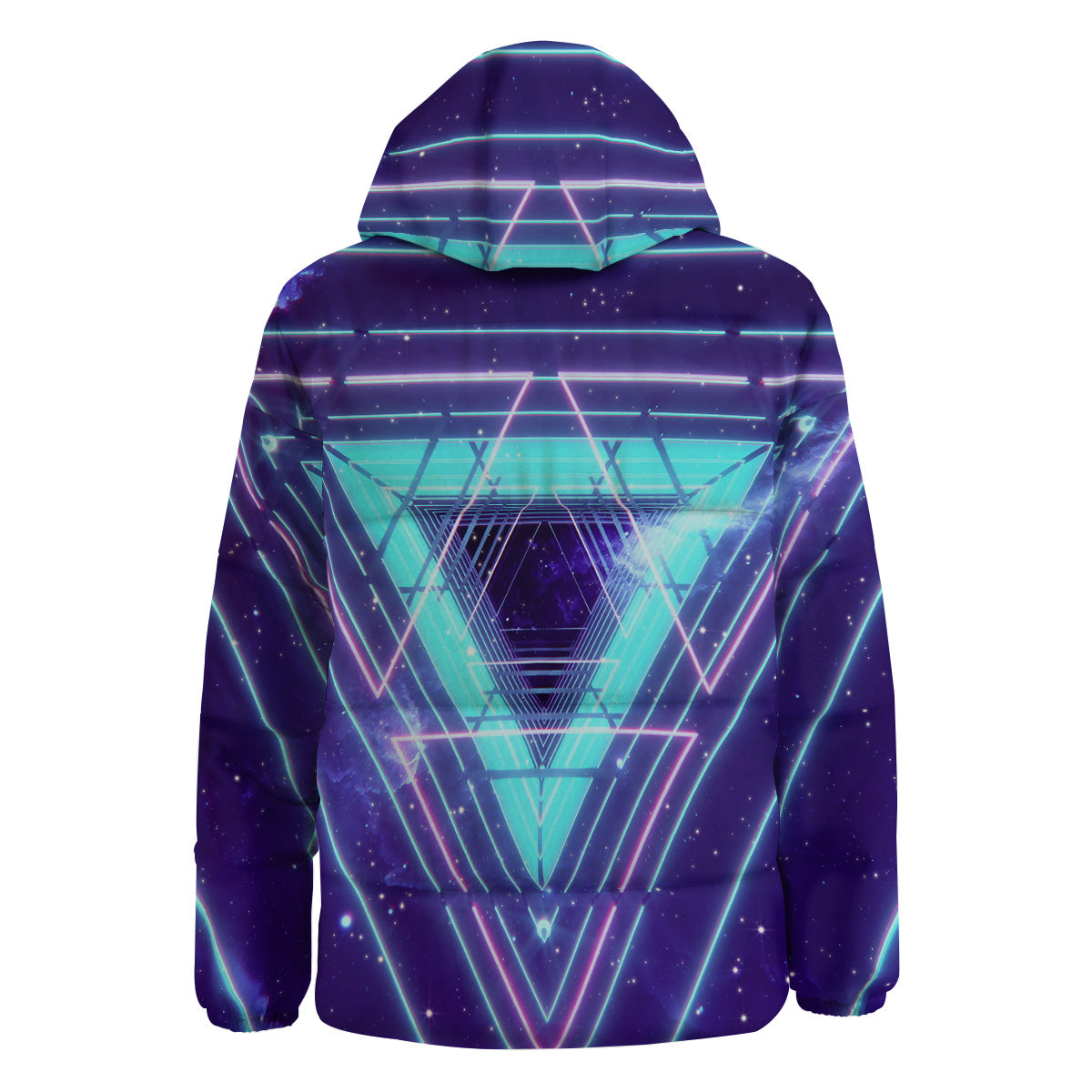 EDM Light Blue Geometric Print Down Jacket-grizzshop