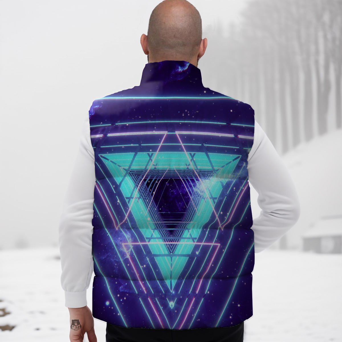 EDM Light Blue Geometric Print Down Vest