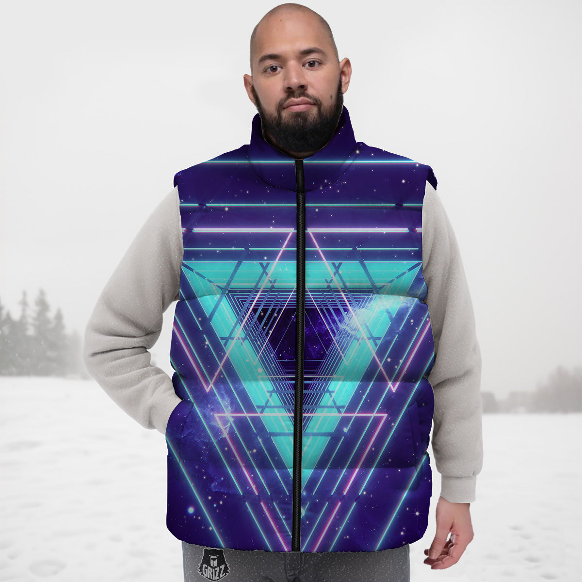 EDM Light Blue Geometric Print Down Vest