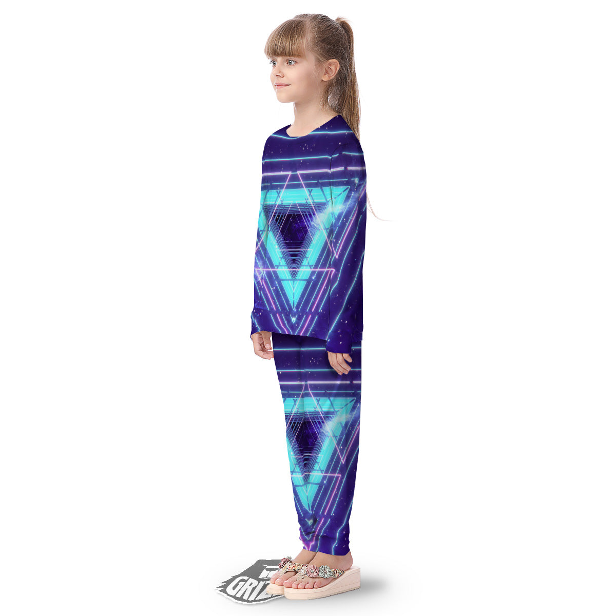 EDM Light Blue Geometric Print Kid's Pajamas-grizzshop