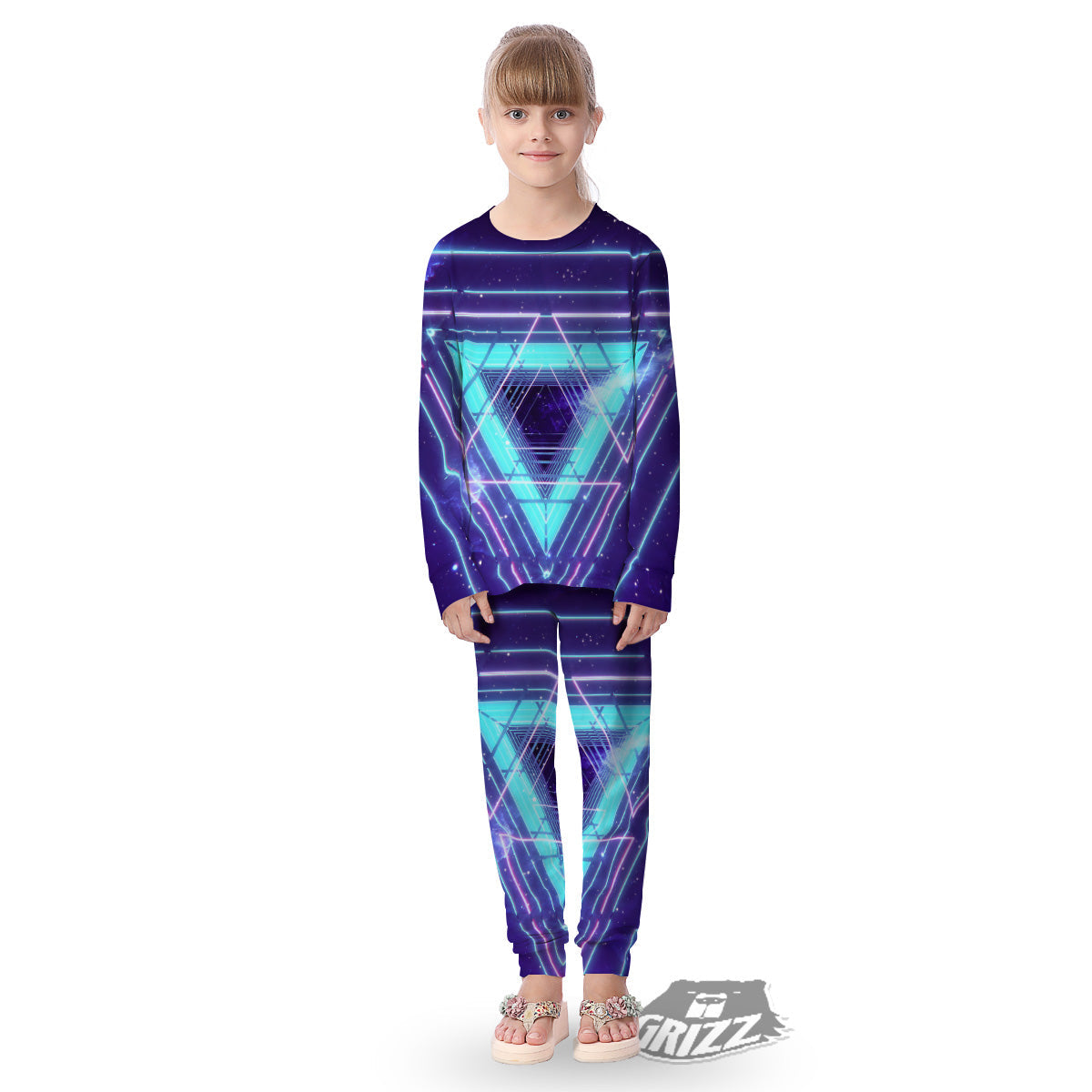 EDM Light Blue Geometric Print Kid's Pajamas-grizzshop