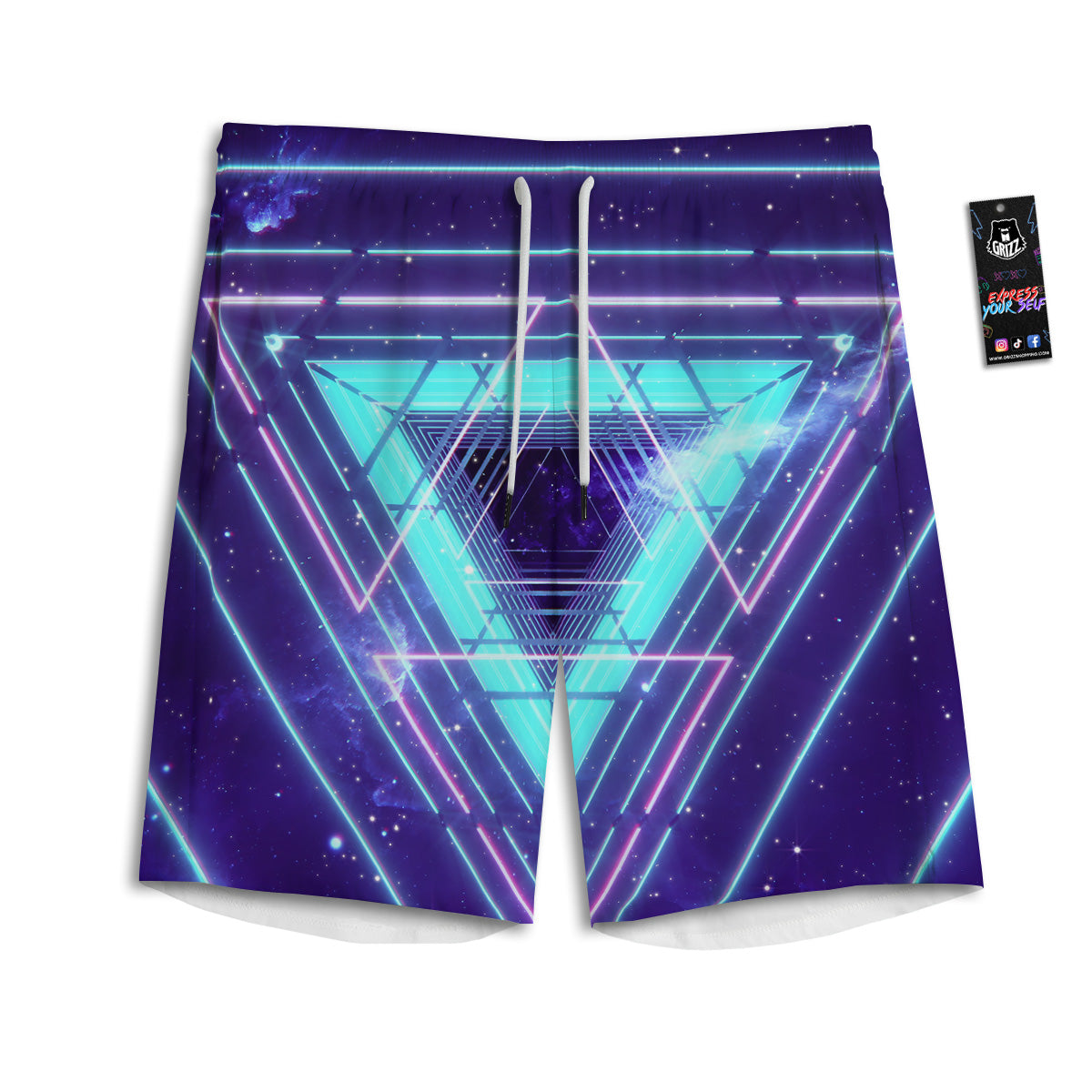 EDM Light Blue Geometric Print Men's Athletic Shorts