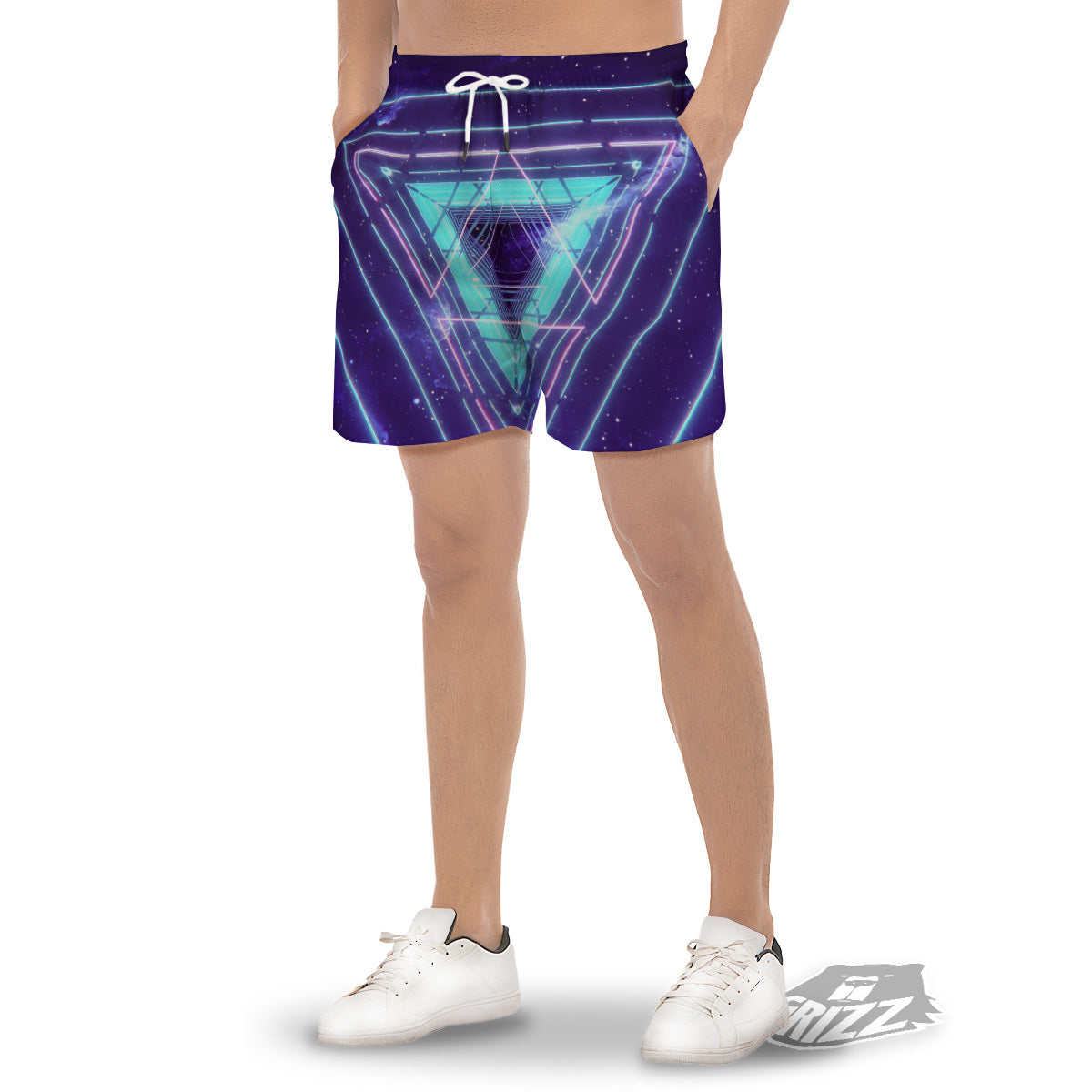 EDM Light Blue Geometric Print Men's Gym Shorts-grizzshop