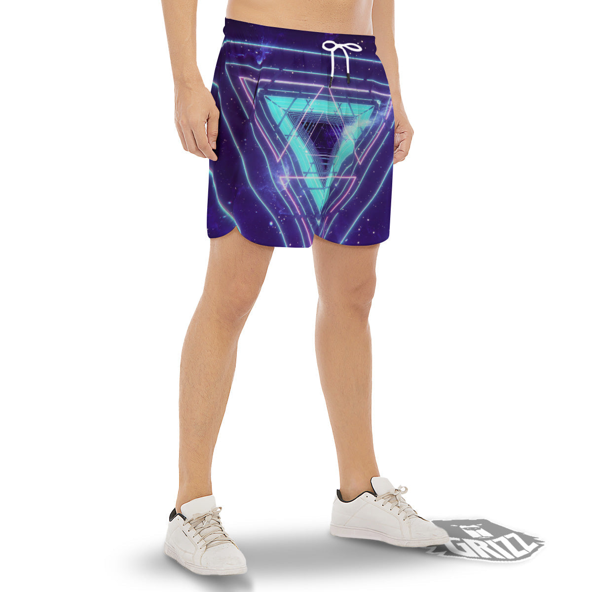 EDM Light Blue Geometric Print Men's Gym Shorts-grizzshop