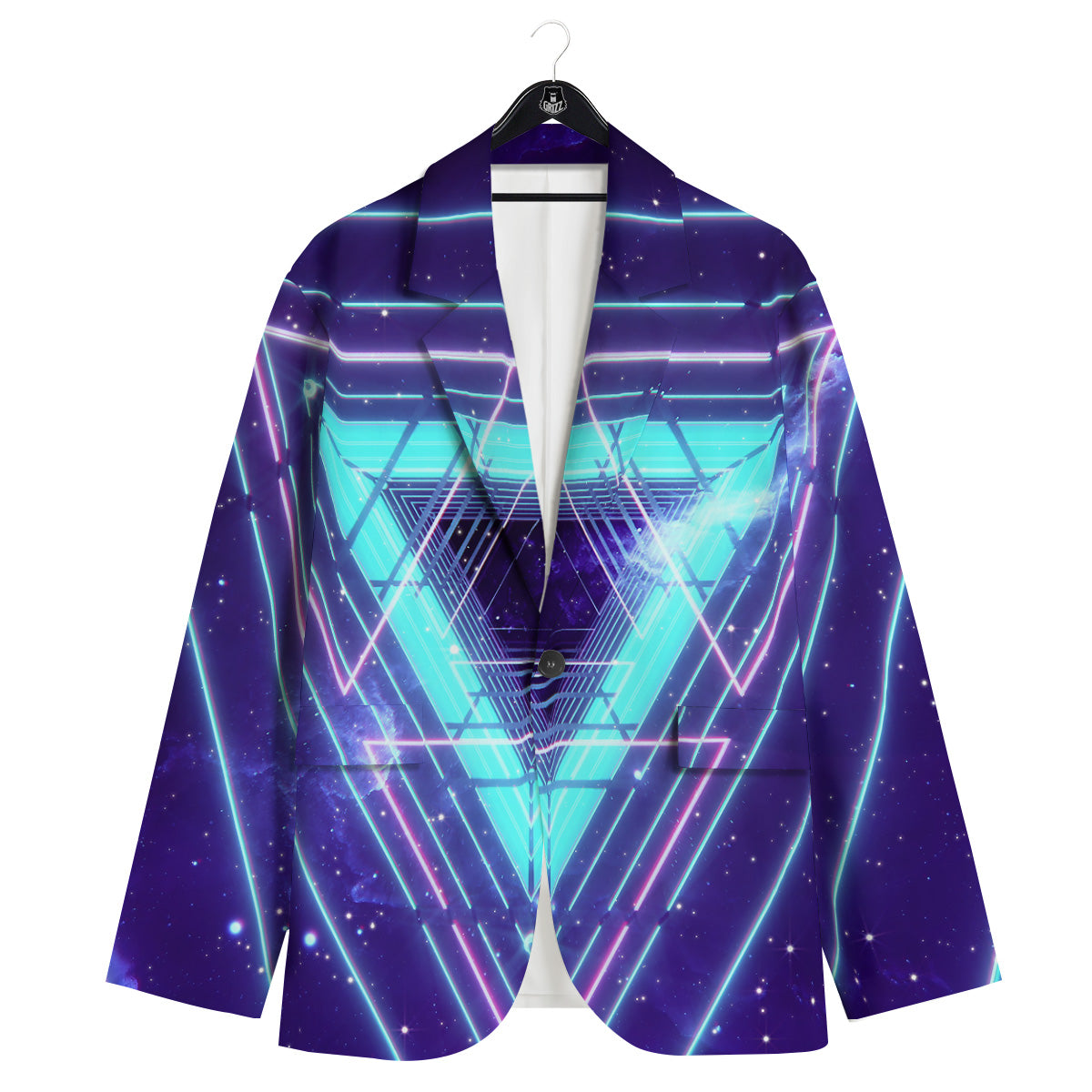 EDM Light Blue Geometric Print Men's Sport Coat-grizzshop