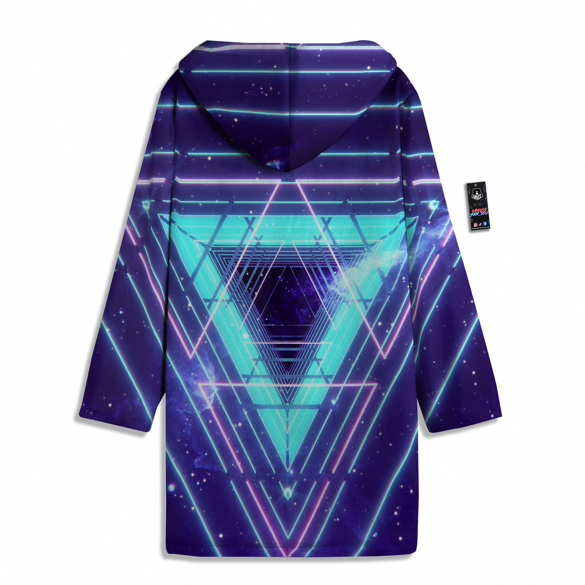 EDM Light Blue Geometric Print Men's Windbreaker Jacket-grizzshop