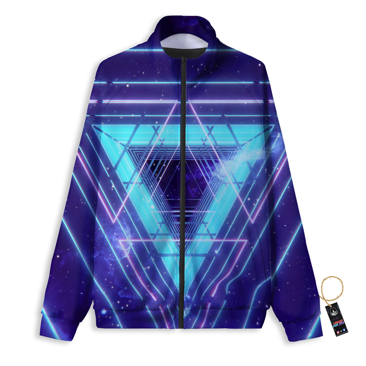 EDM Light Blue Geometric Print Track Jacket-grizzshop