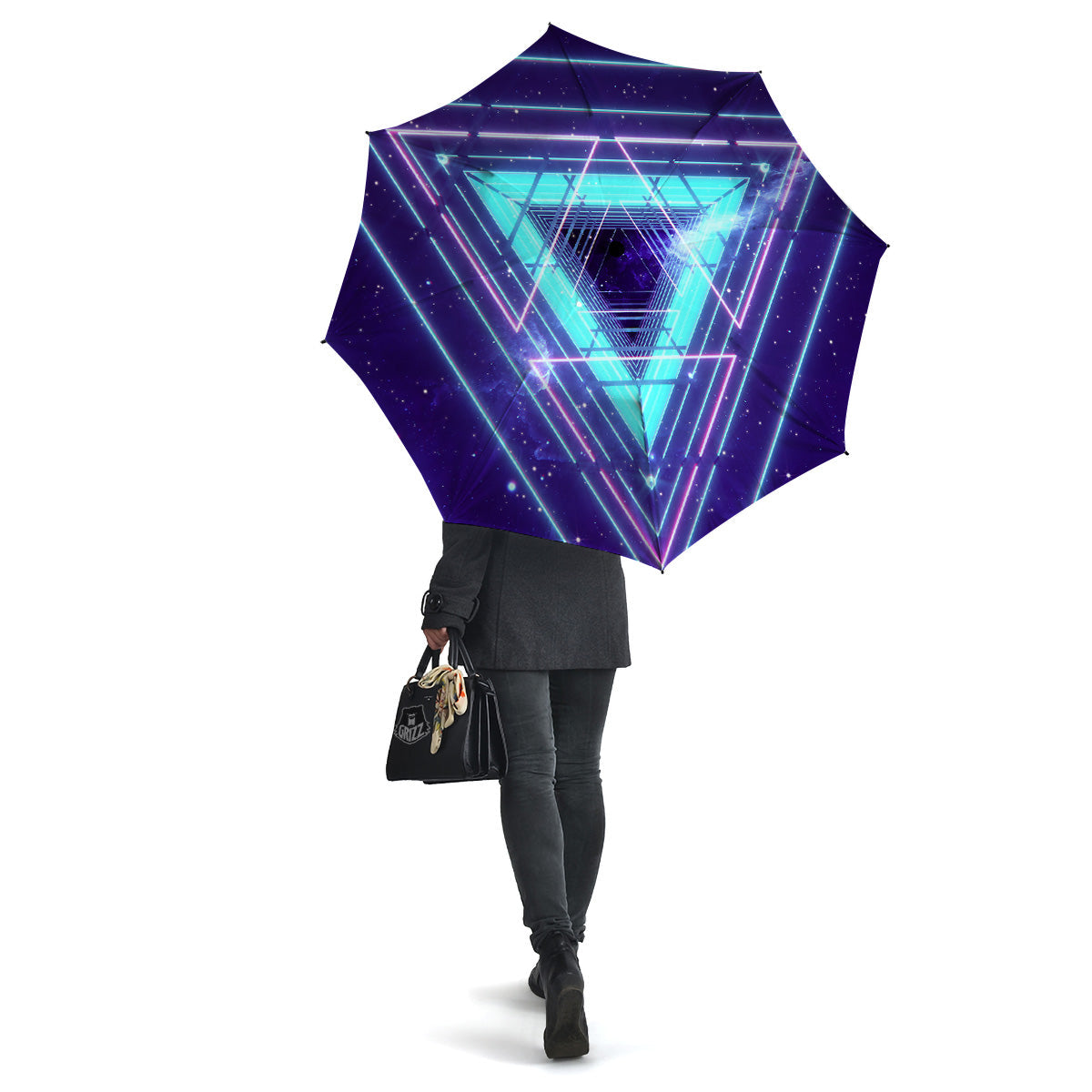 EDM Light Blue Geometric Print Umbrella-grizzshop
