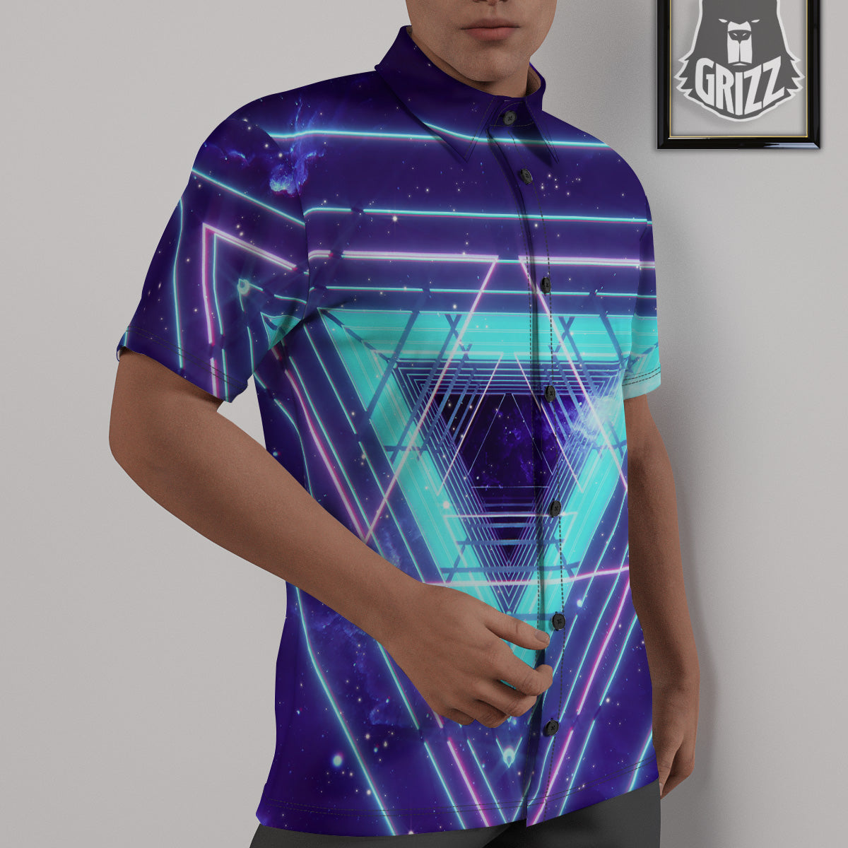 EDM Light Blue Geometric Print Untucked Shirts-grizzshop
