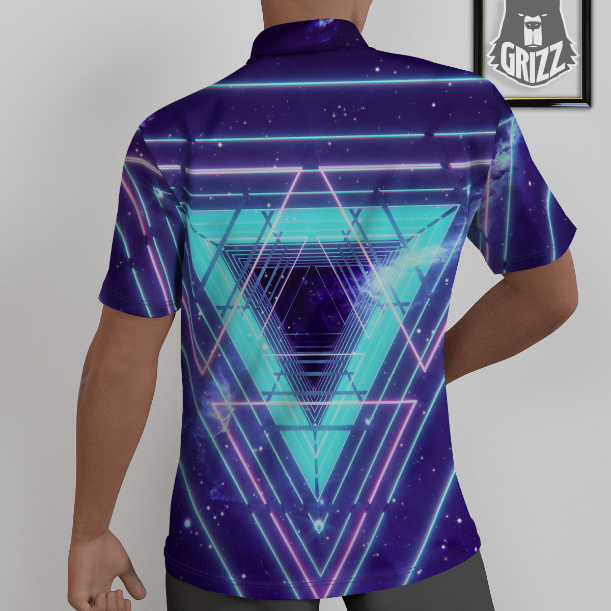 EDM Light Blue Geometric Print Untucked Shirts-grizzshop