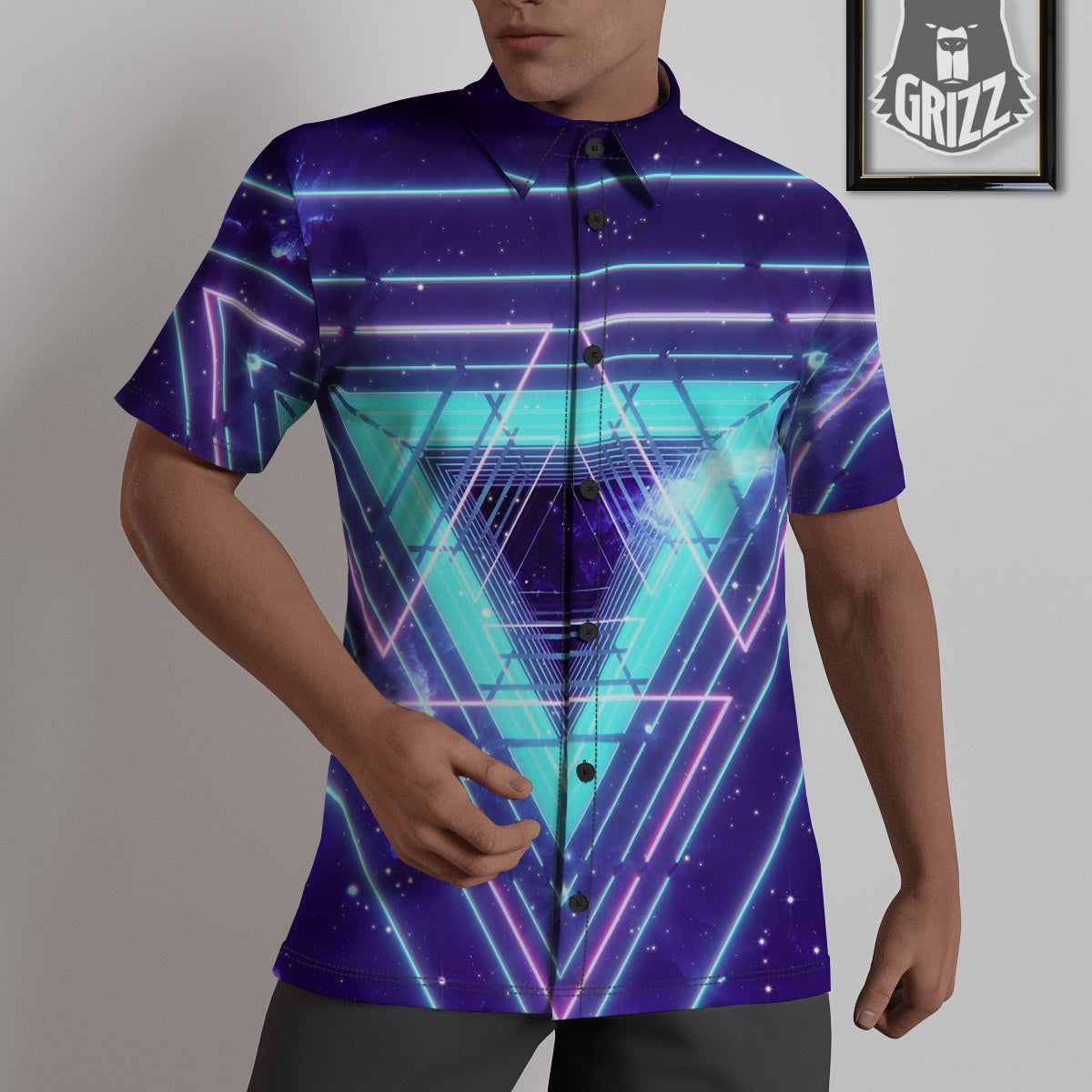 EDM Light Blue Geometric Print Untucked Shirts-grizzshop