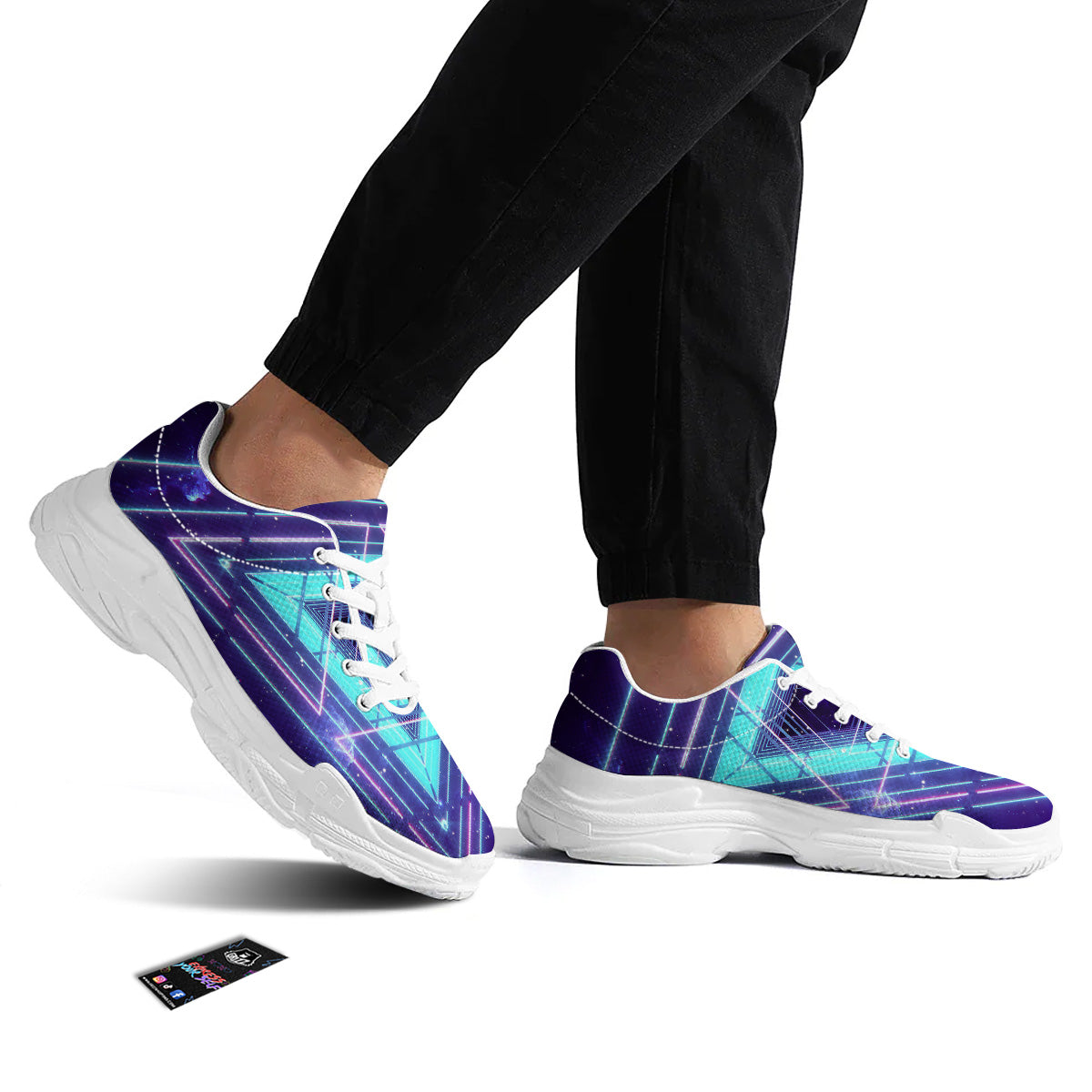 EDM Light Blue Geometric Print White Chunky Shoes-grizzshop