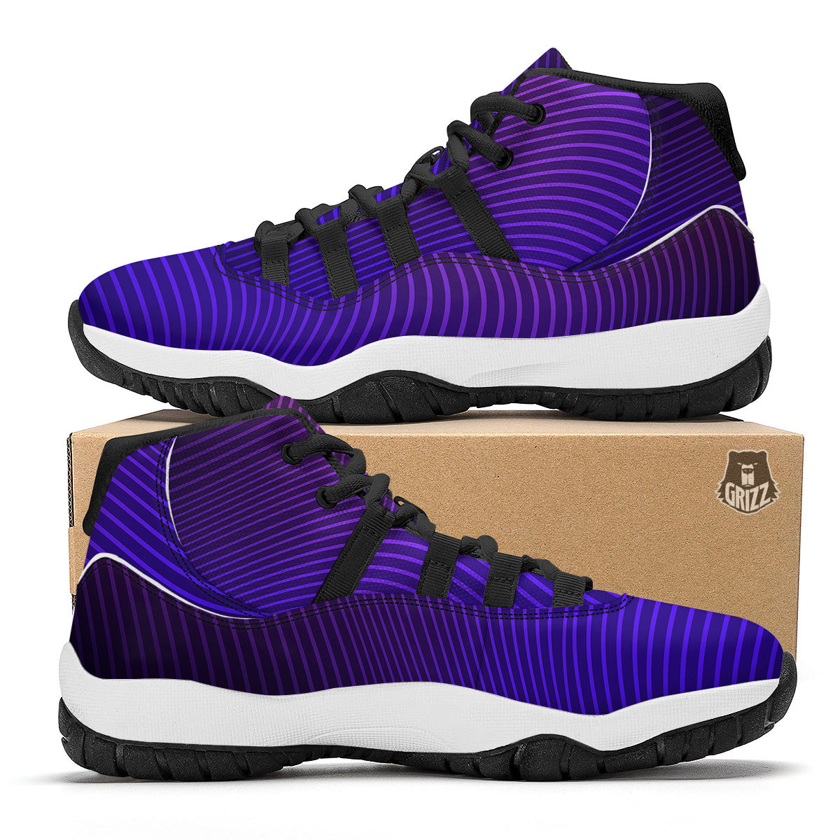 EDM Wave Purple And Blue Print Black Bball Shoes-grizzshop