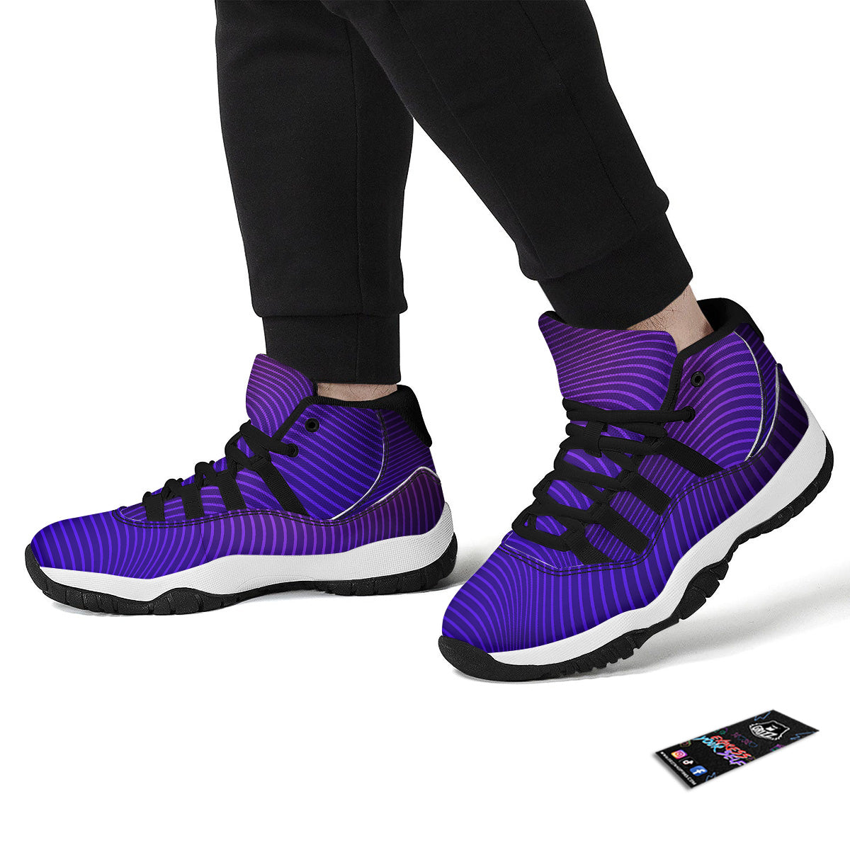 EDM Wave Purple And Blue Print Black Bball Shoes-grizzshop
