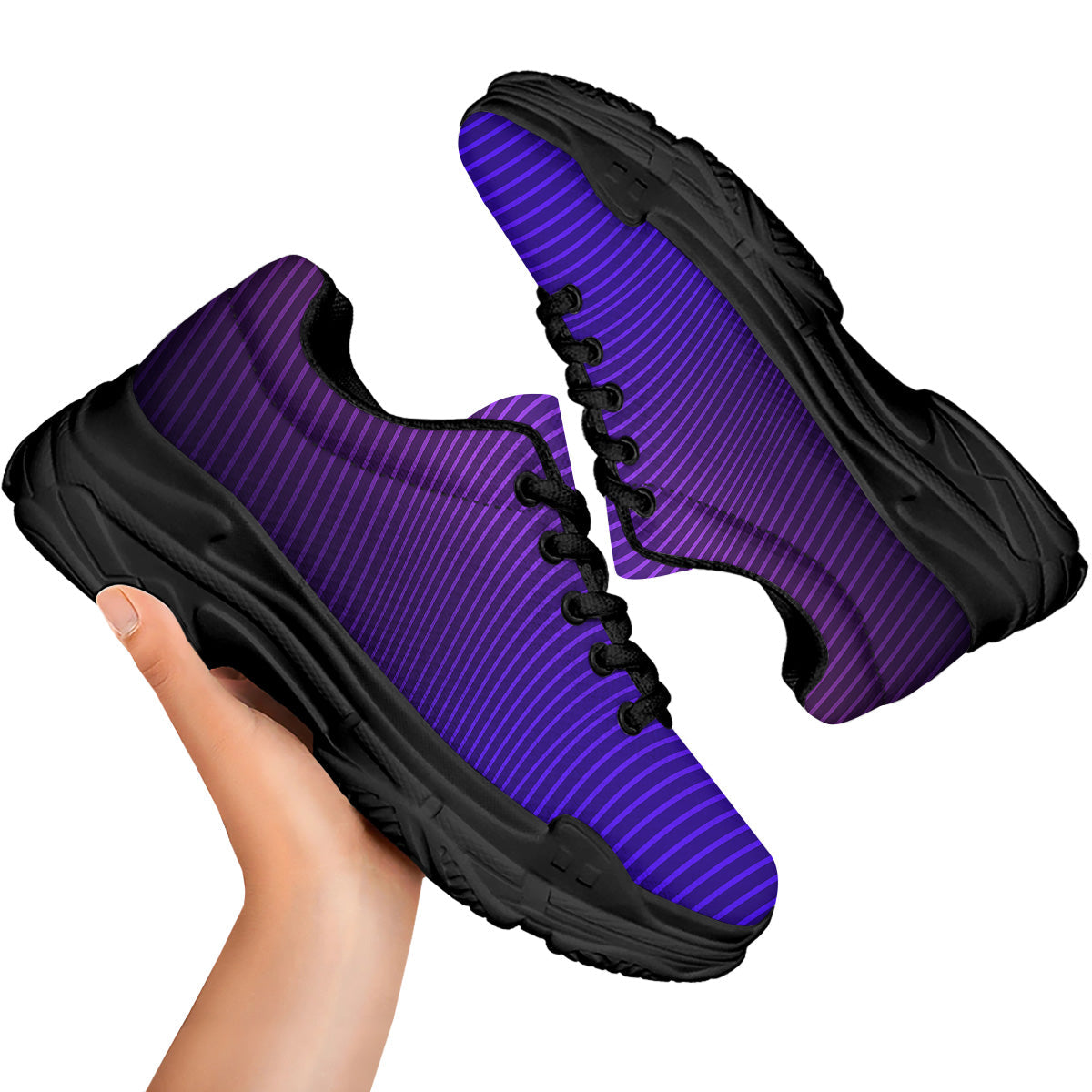 EDM Wave Purple And Blue Print Black Chunky Shoes-grizzshop