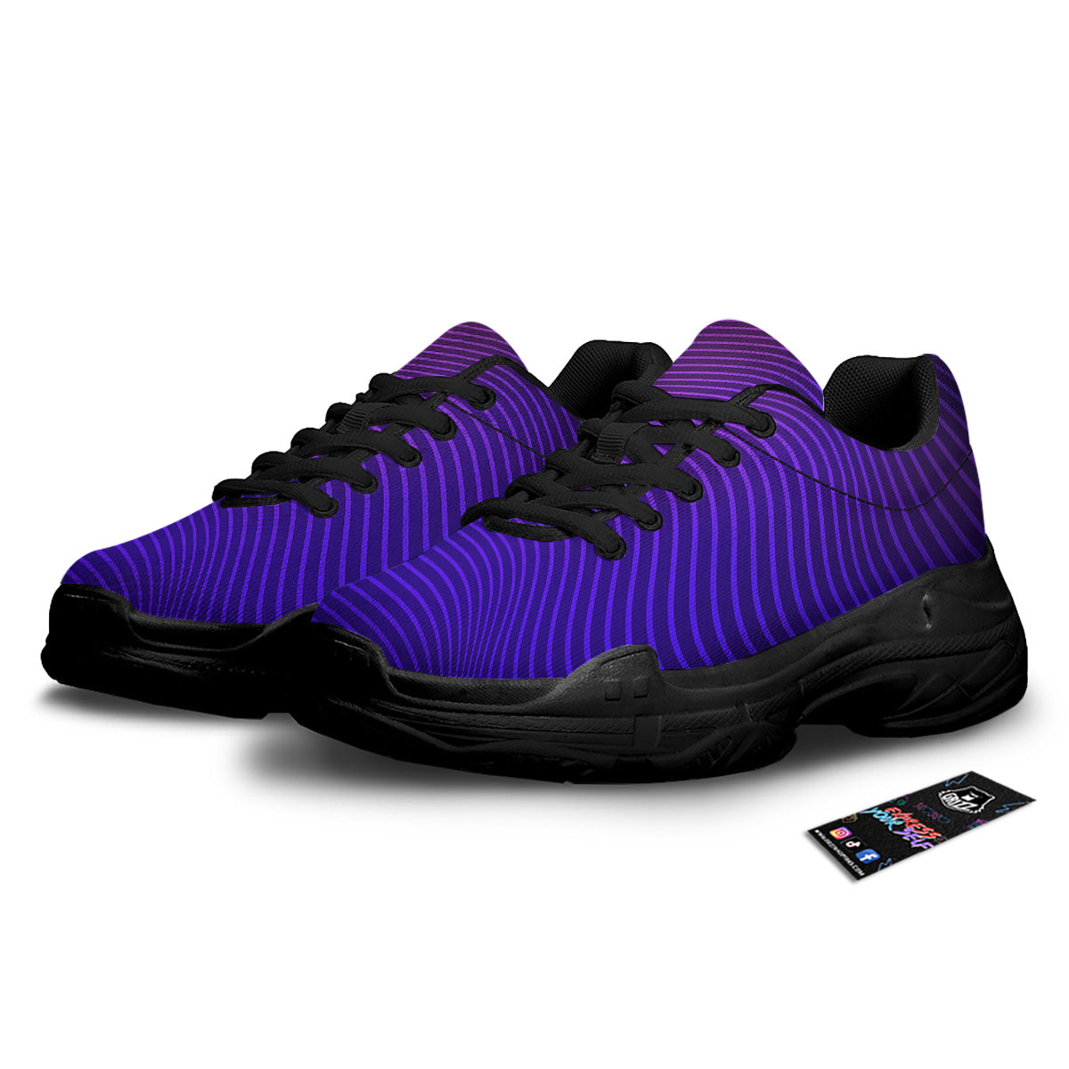 EDM Wave Purple And Blue Print Black Chunky Shoes-grizzshop