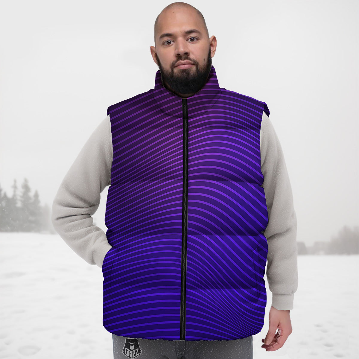 EDM Wave Purple And Blue Print Down Vest