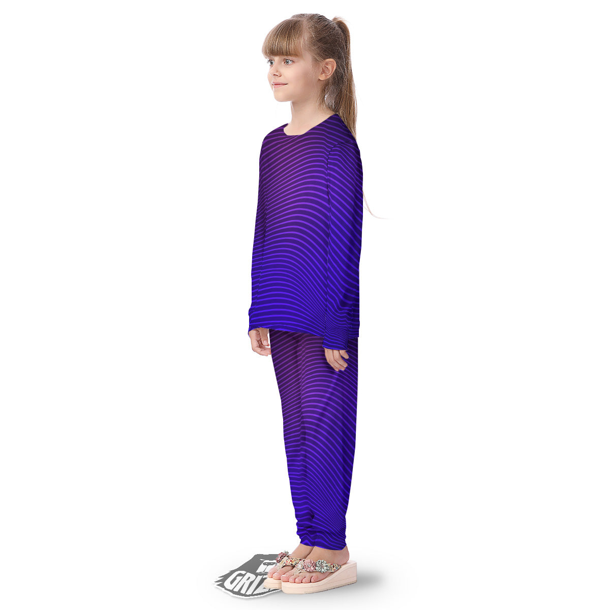 EDM Wave Purple And Blue Print Kid's Pajamas-grizzshop