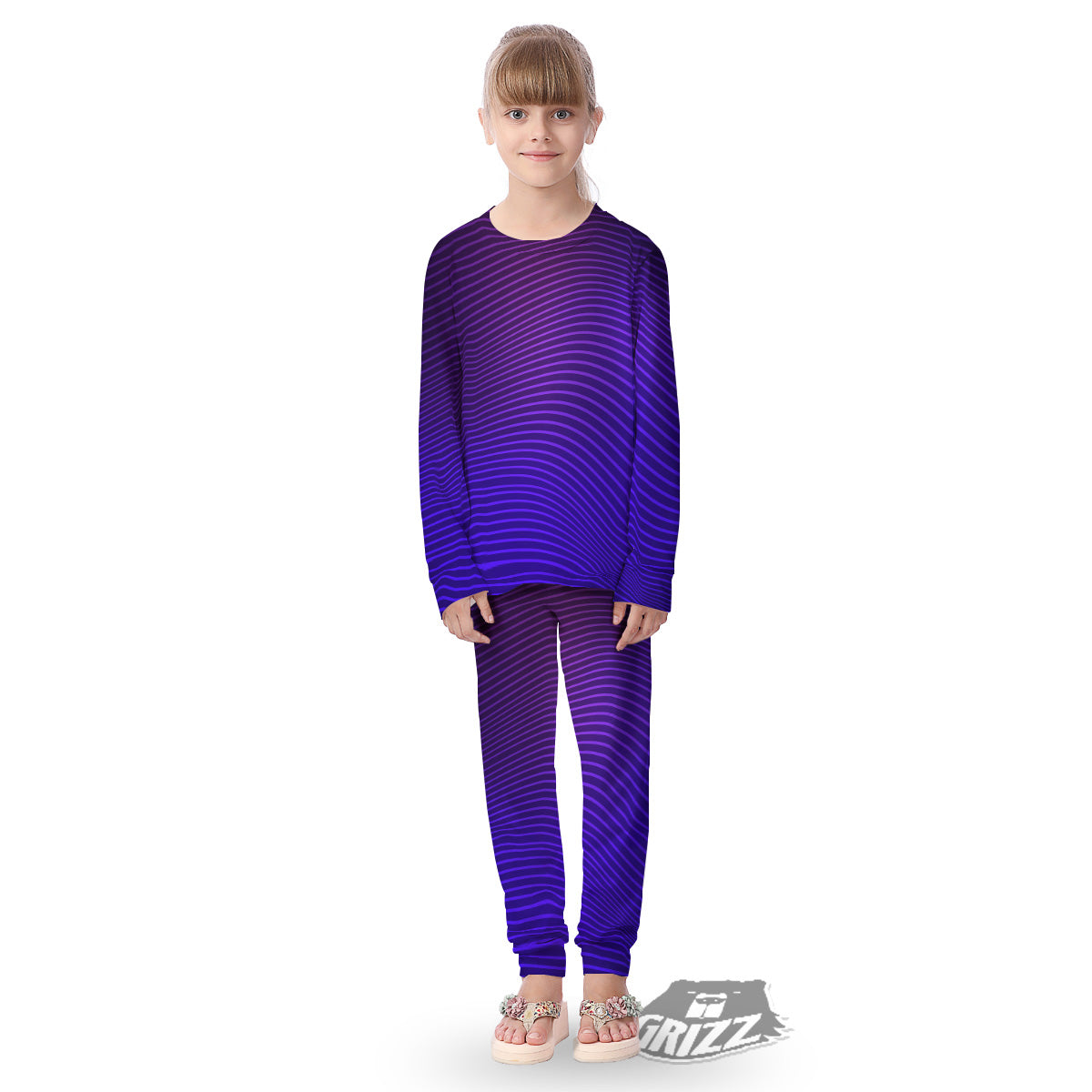 EDM Wave Purple And Blue Print Kid's Pajamas-grizzshop