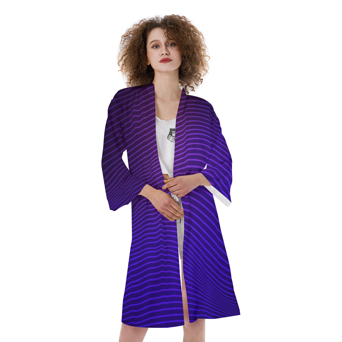 EDM Wave Purple And Blue Print Kimono-grizzshop