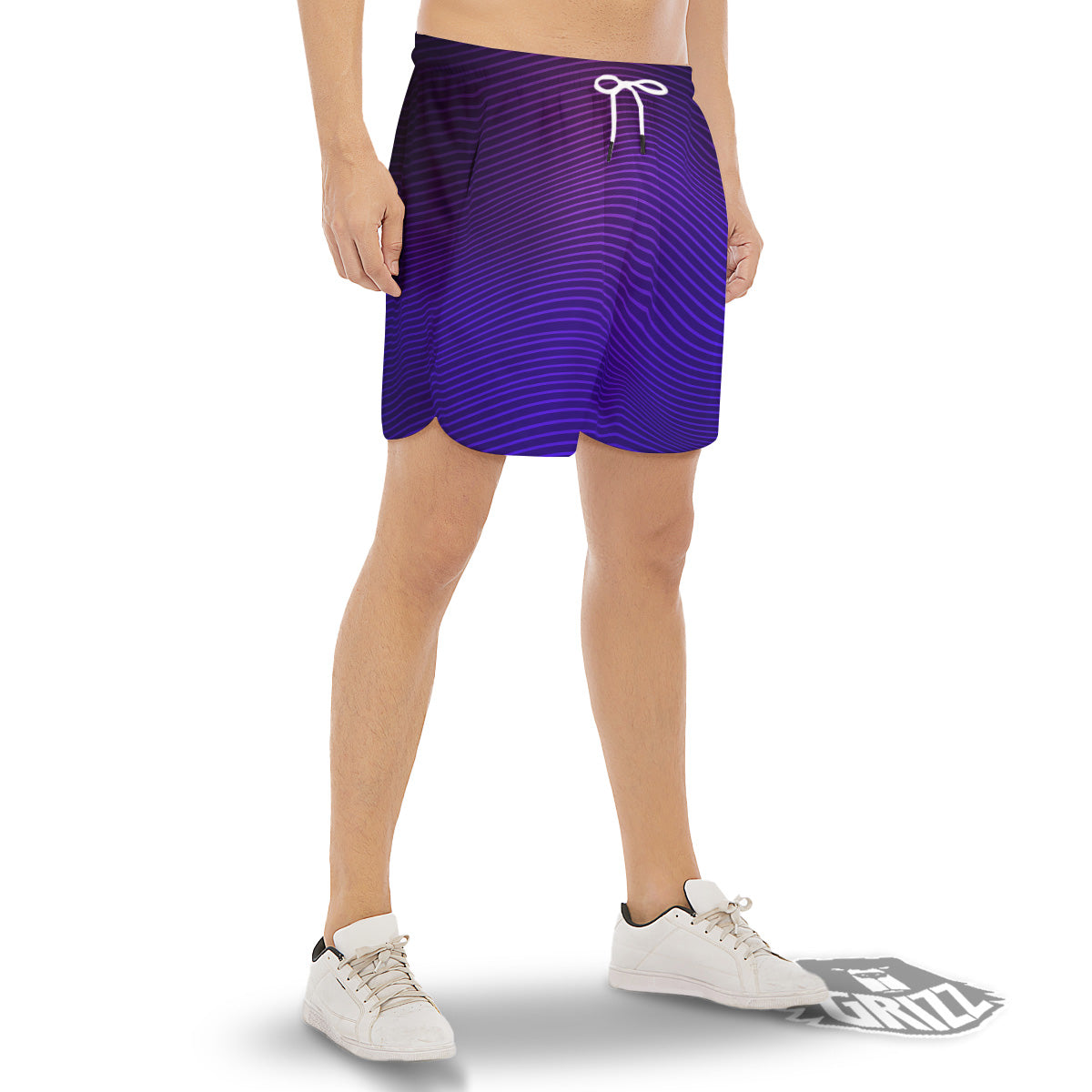 EDM Wave Purple And Blue Print Men's Gym Shorts-grizzshop