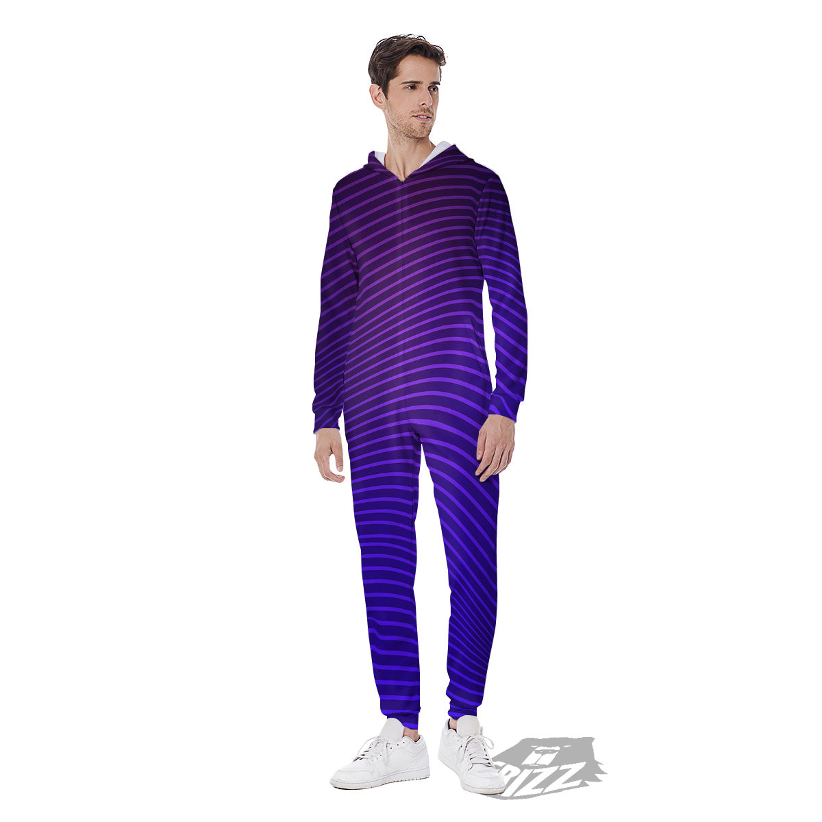 EDM Wave Purple And Blue Print Men's Jumpsuit-grizzshop