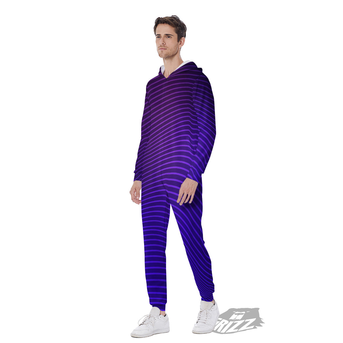 EDM Wave Purple And Blue Print Men's Jumpsuit-grizzshop