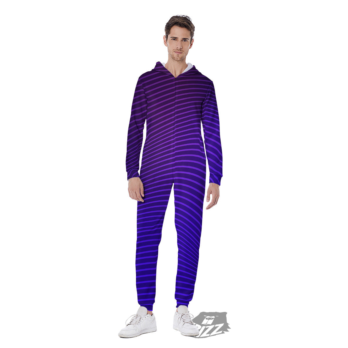 EDM Wave Purple And Blue Print Men's Jumpsuit-grizzshop
