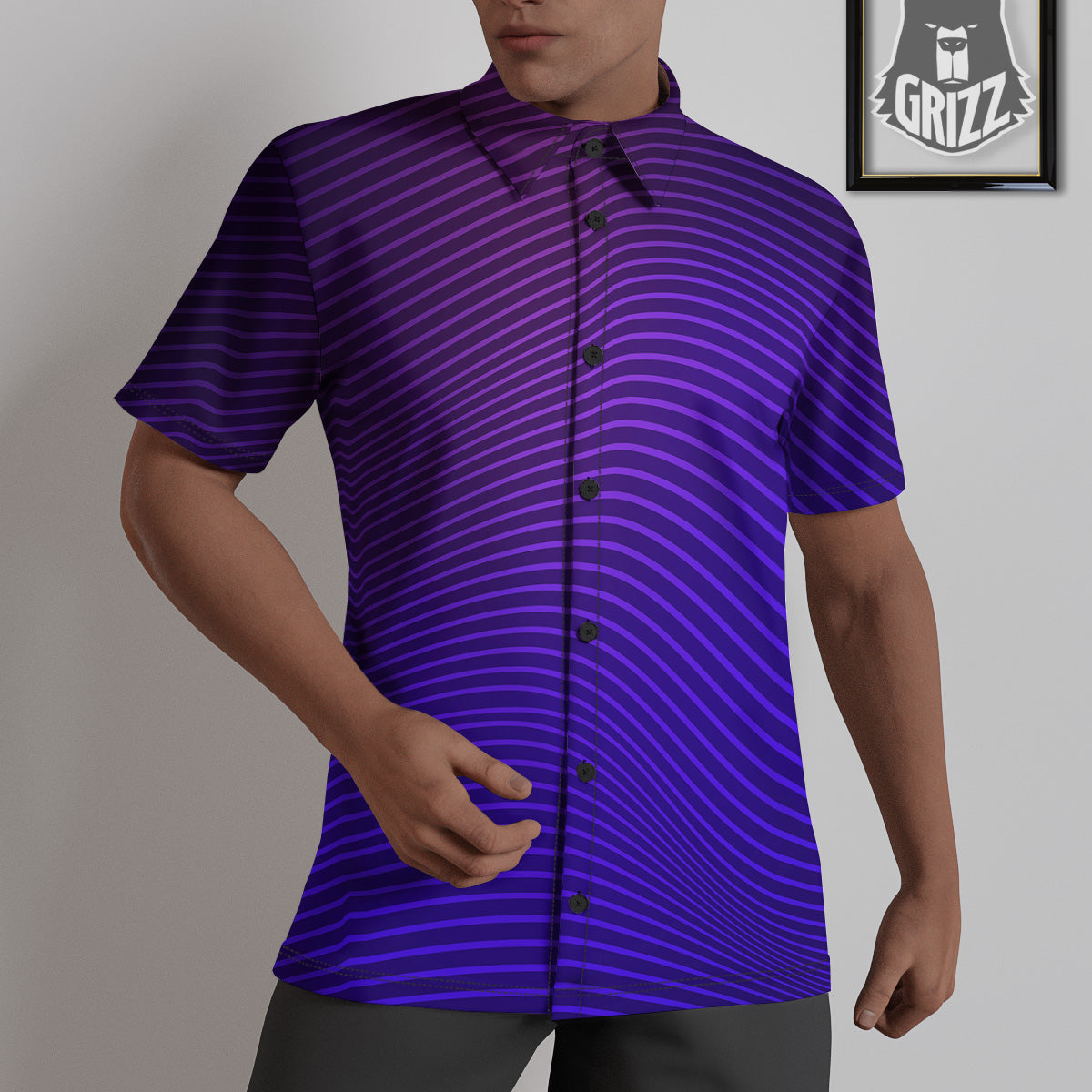 EDM Wave Purple And Blue Print Untucked Shirts-grizzshop