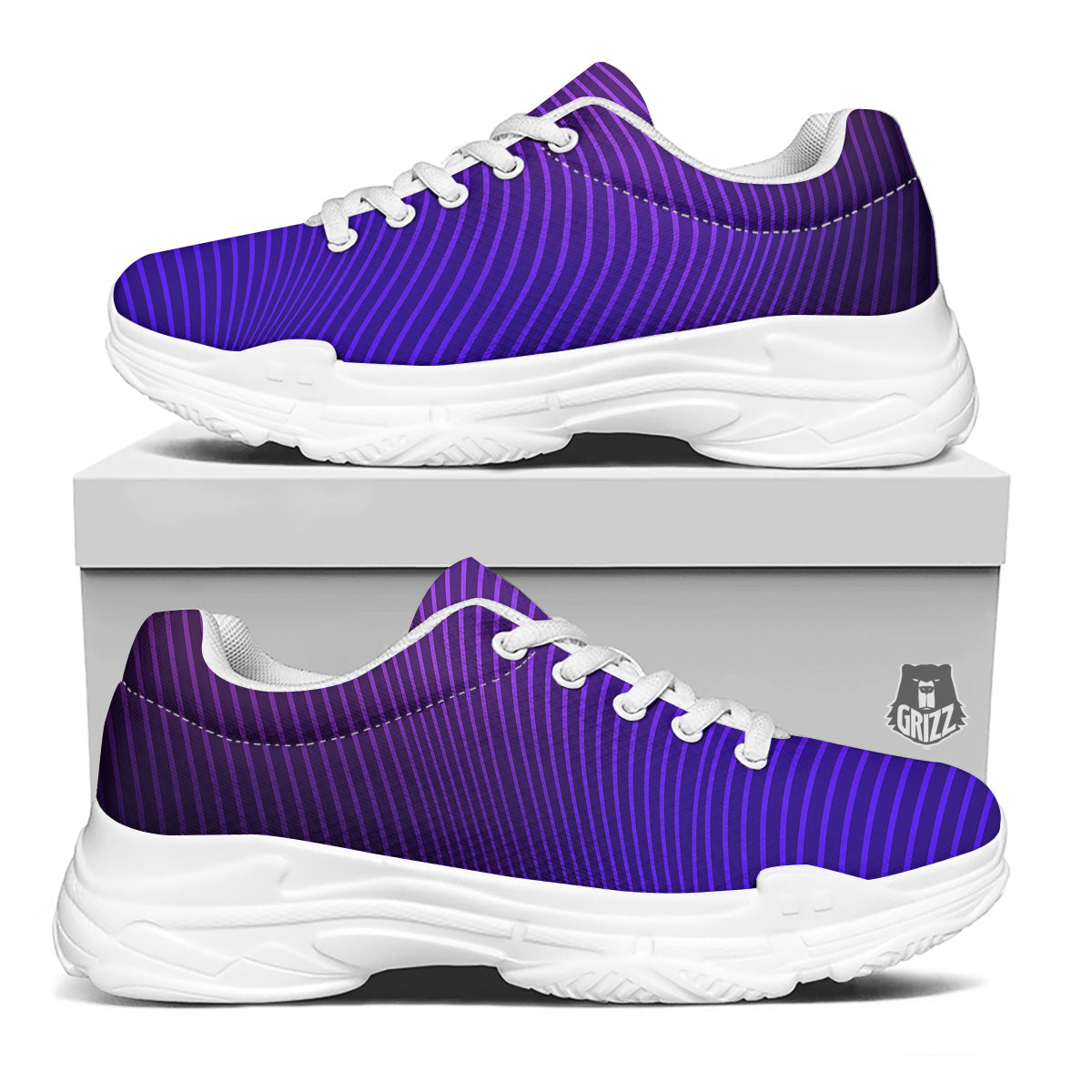 EDM Wave Purple And Blue Print White Chunky Shoes-grizzshop