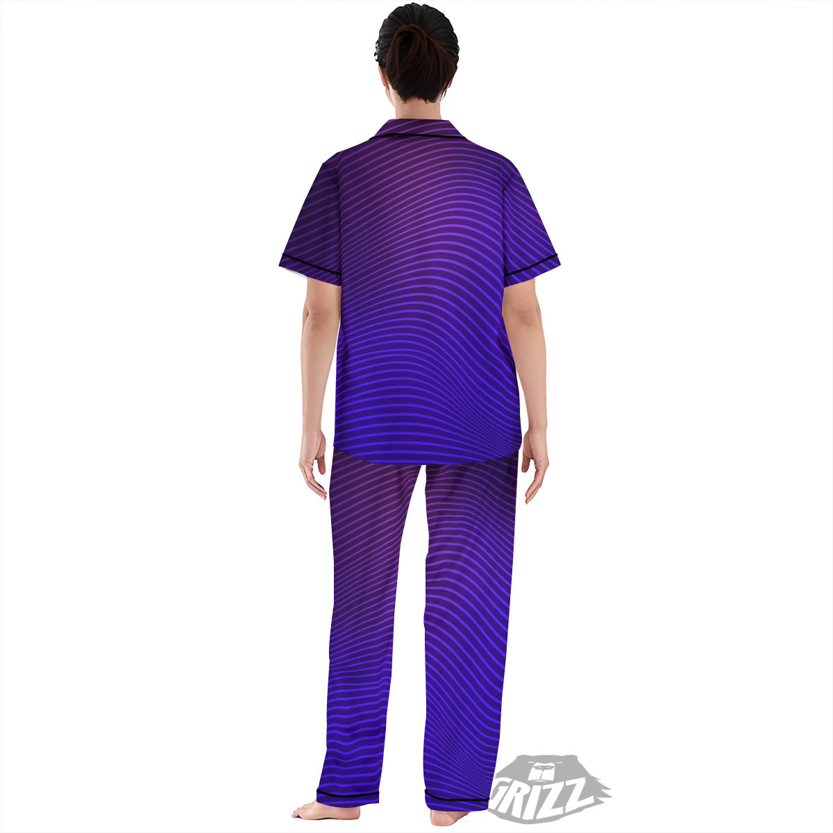 EDM Wave Purple And Blue Print Women's Pajamas Set-grizzshop
