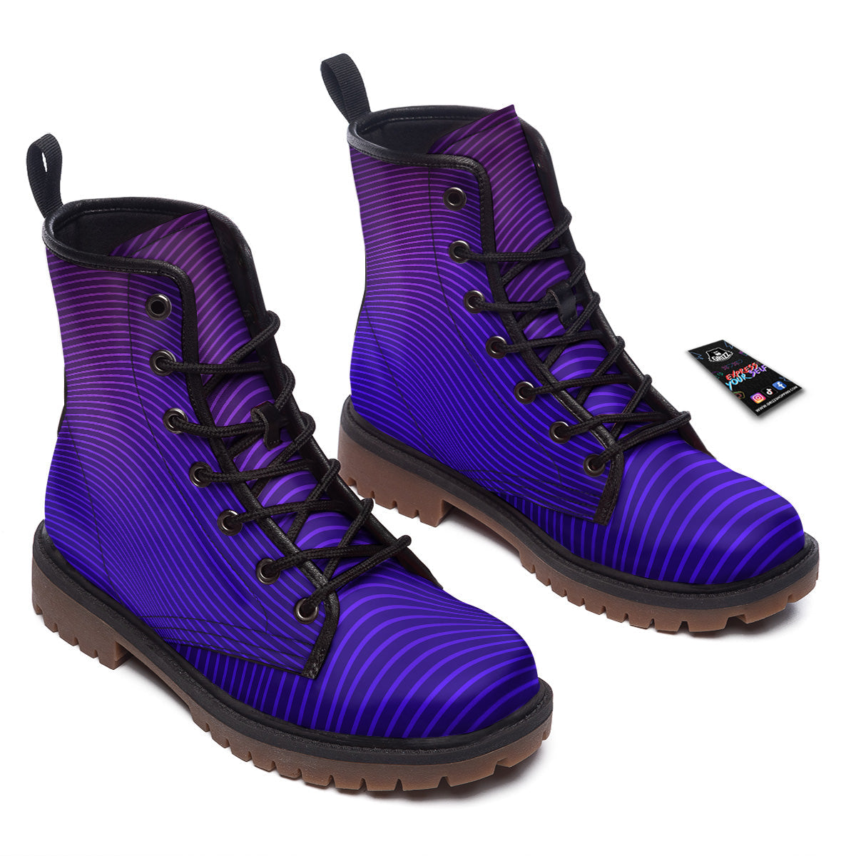 EDM Wave Purple And Blue Print Work Boots-grizzshop
