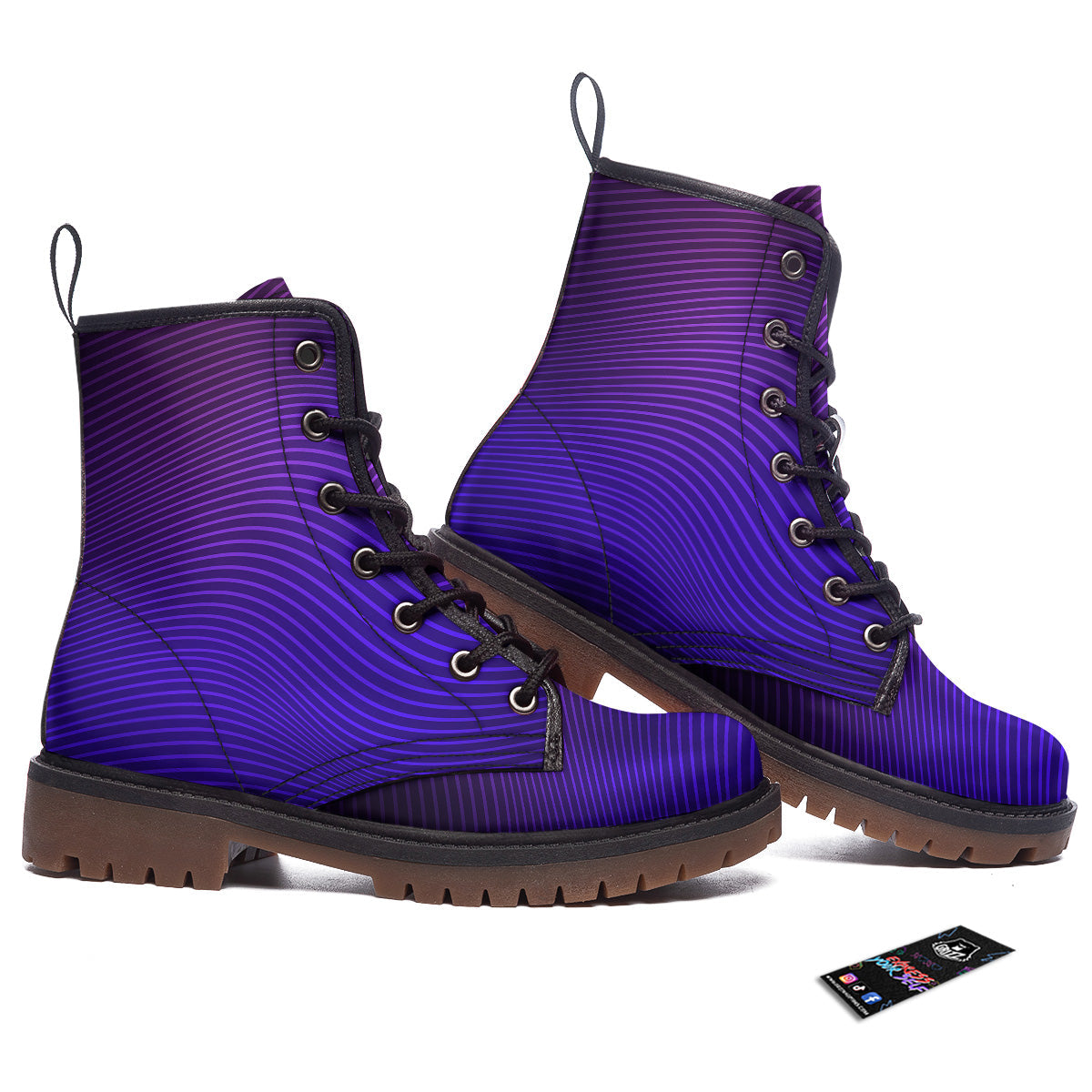 EDM Wave Purple And Blue Print Work Boots-grizzshop