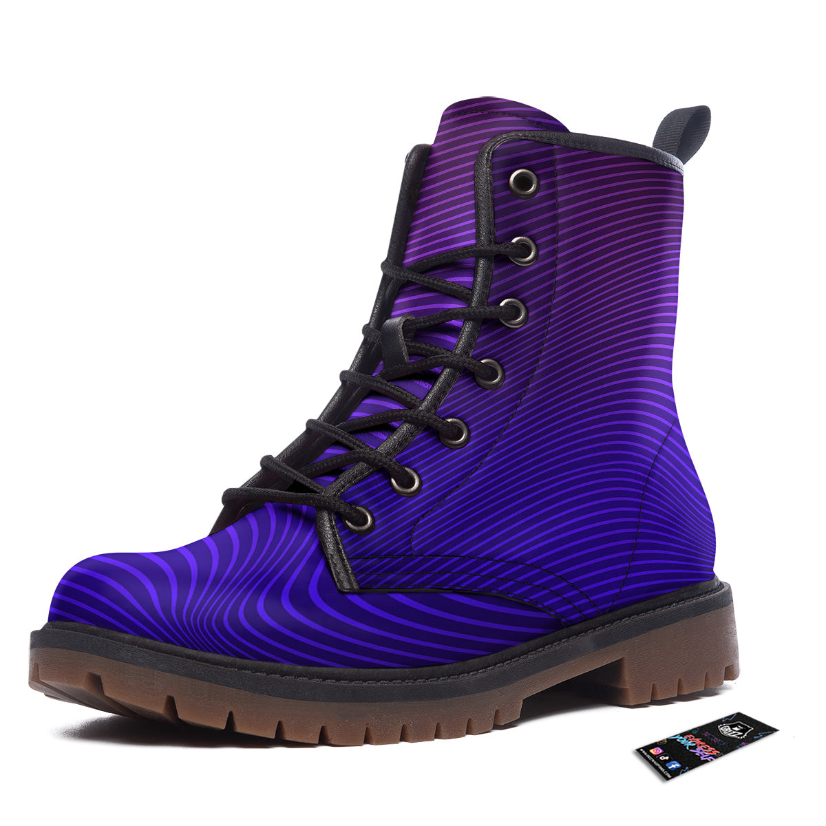 EDM Wave Purple And Blue Print Work Boots-grizzshop
