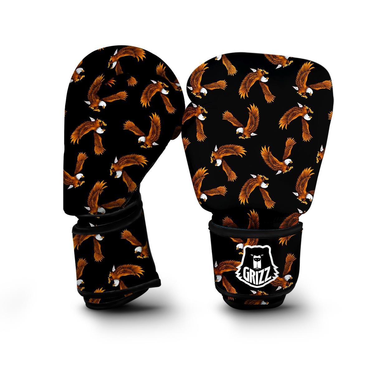 Eagle Black Pattern Print Boxing Gloves-grizzshop