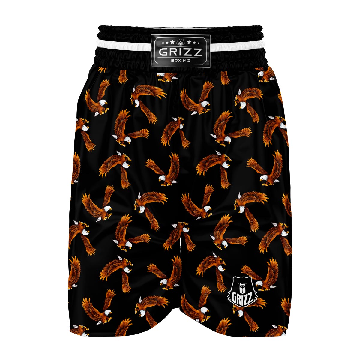 Eagle Black Pattern Print Boxing Shorts-grizzshop
