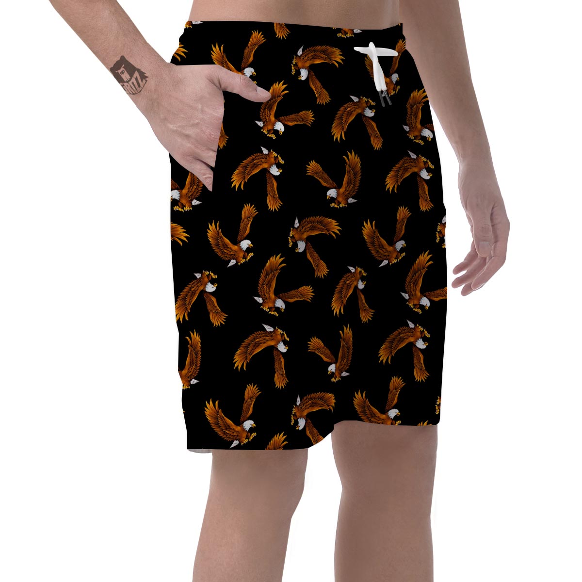 Eagle Black Pattern Print Men's Shorts-grizzshop