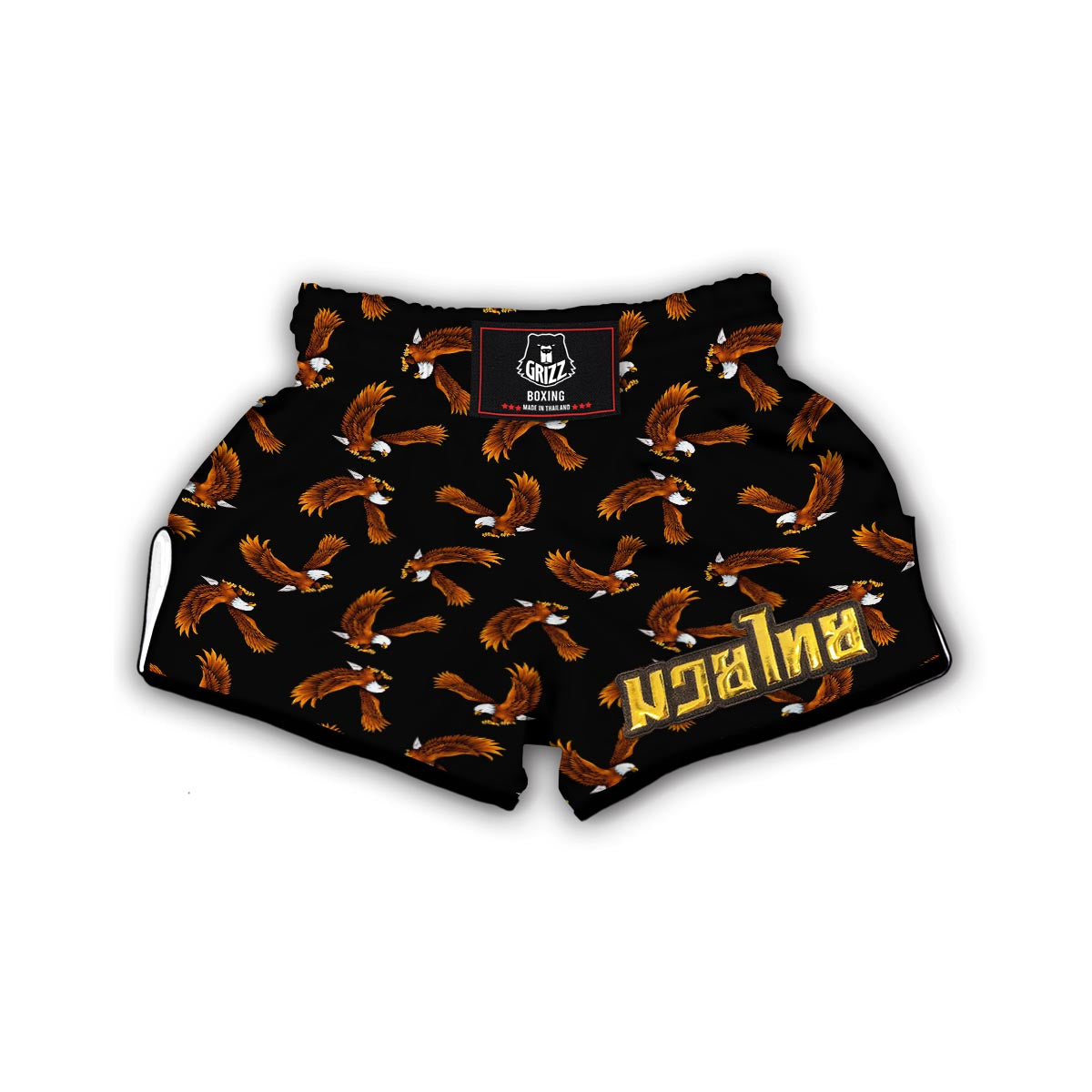 Eagle Black Pattern Print Muay Thai Boxing Shorts-grizzshop