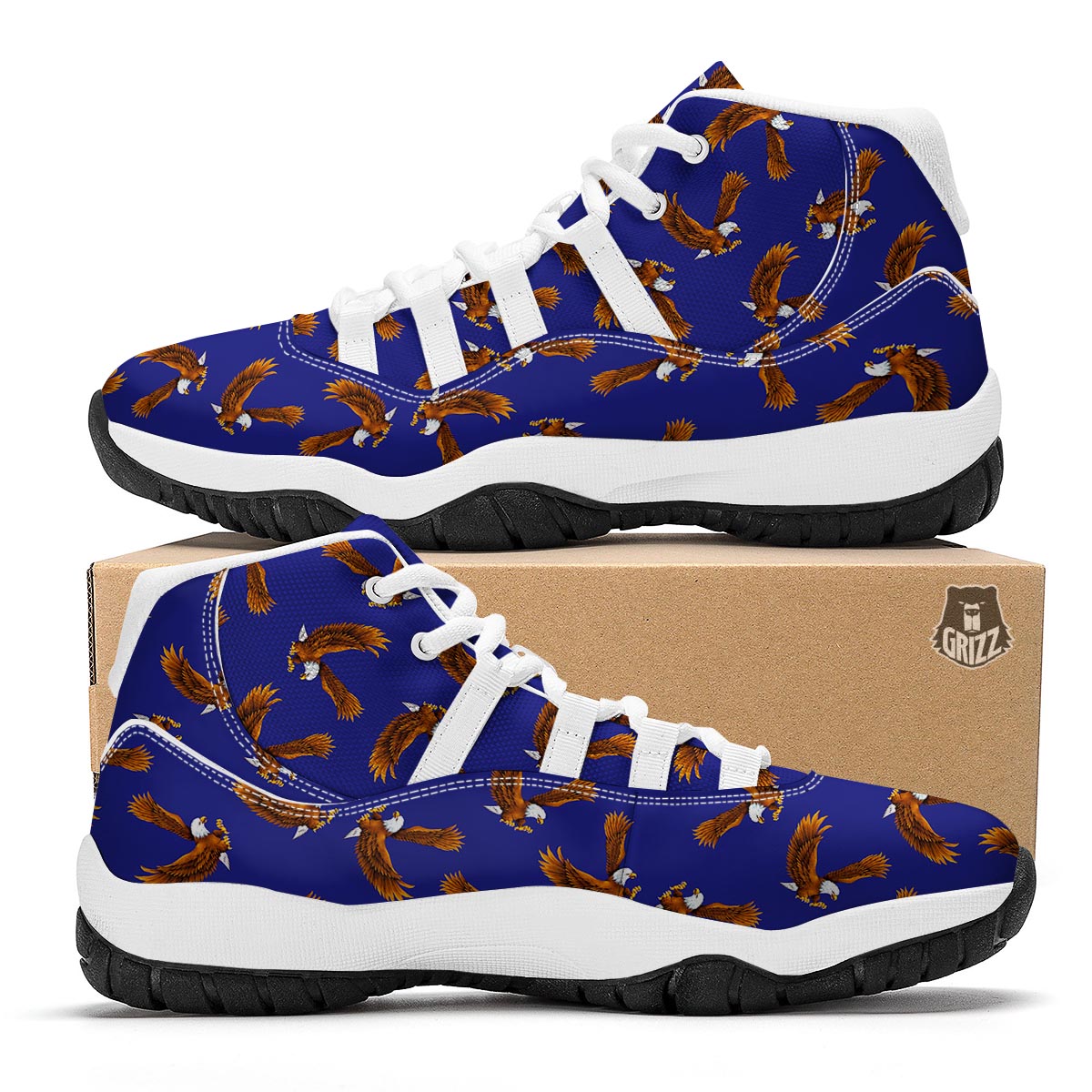 Eagle Blue Pattern Print White Bball Shoes-grizzshop