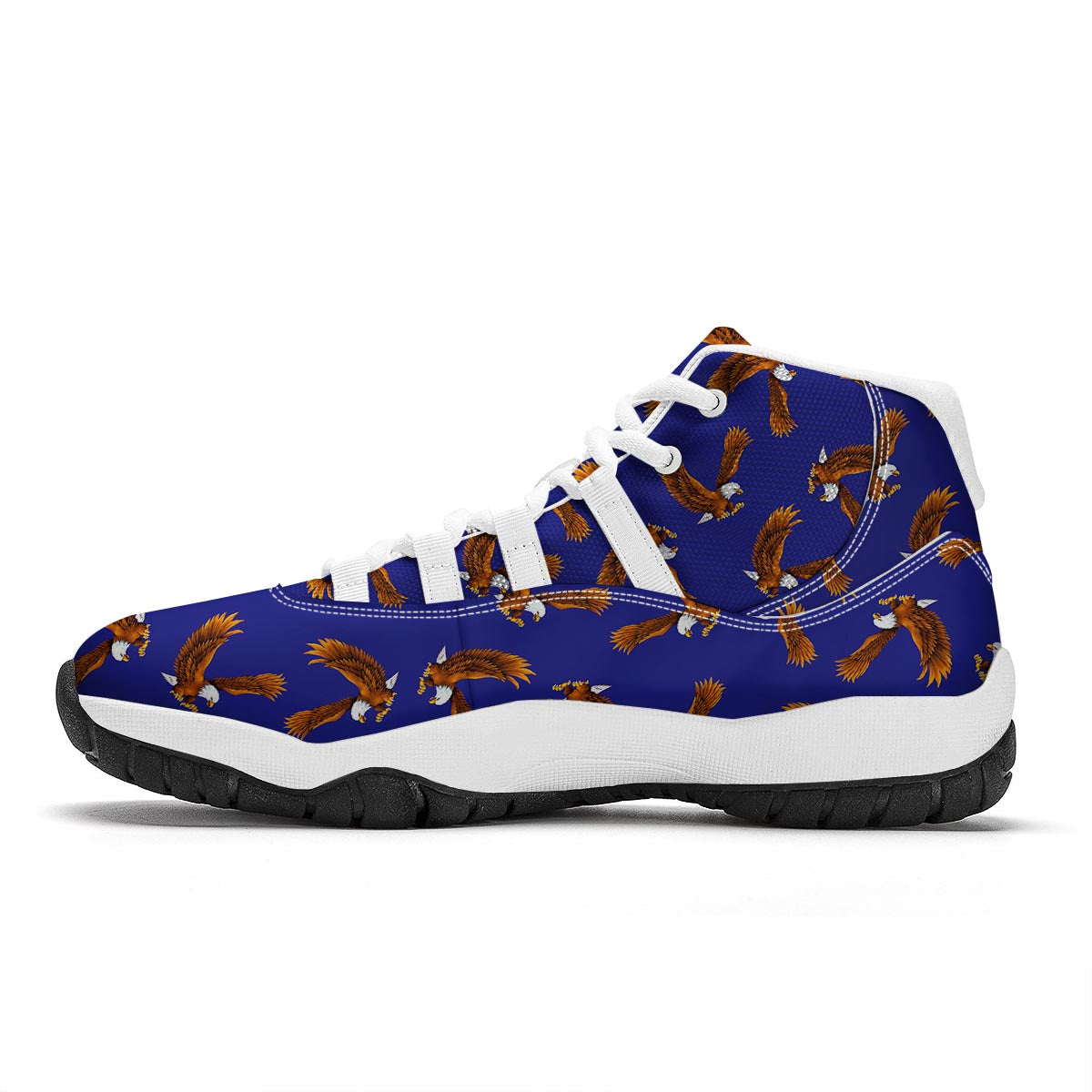 Eagle Blue Pattern Print White Bball Shoes-grizzshop