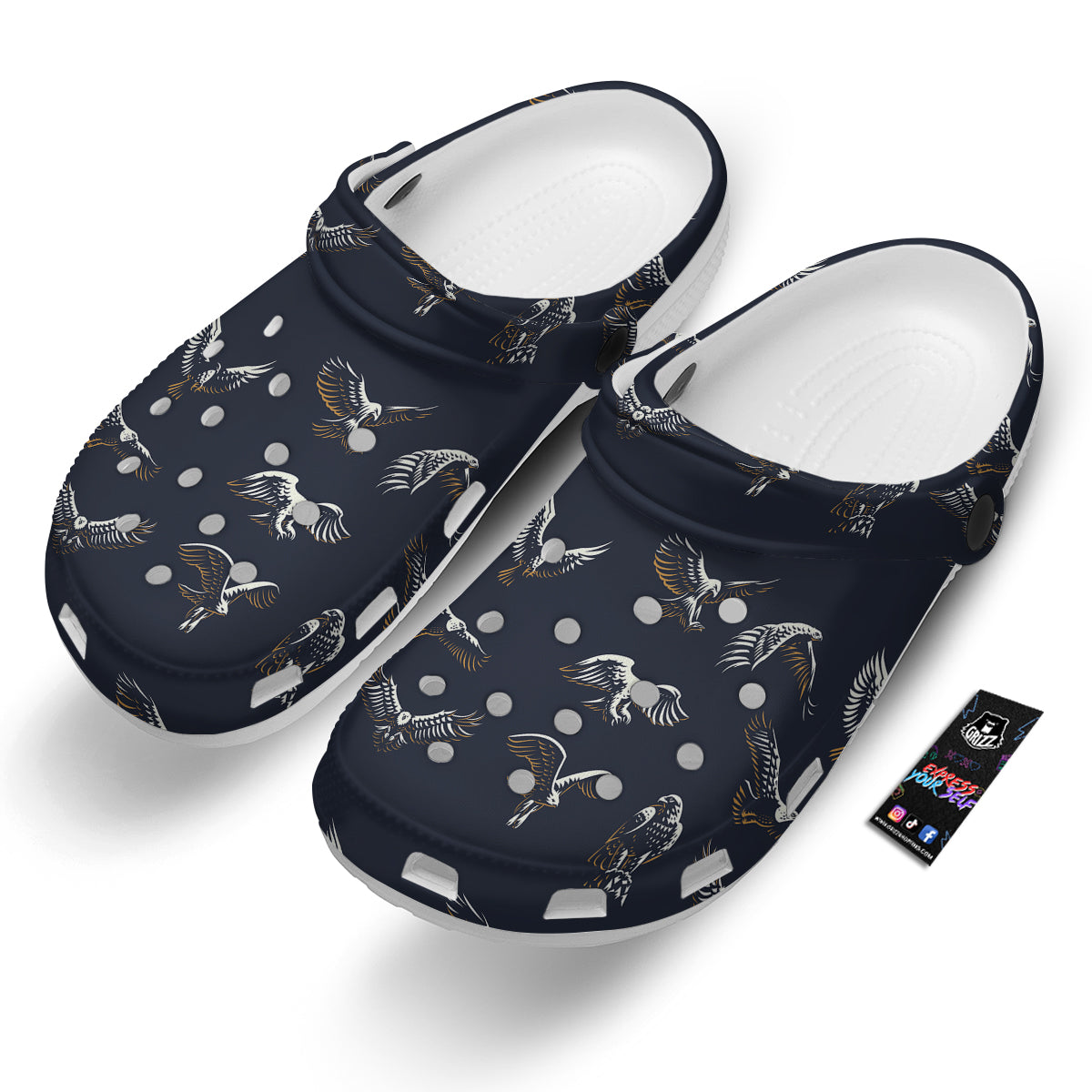 Eagle Brown And White Print Pattern Clog-grizzshop