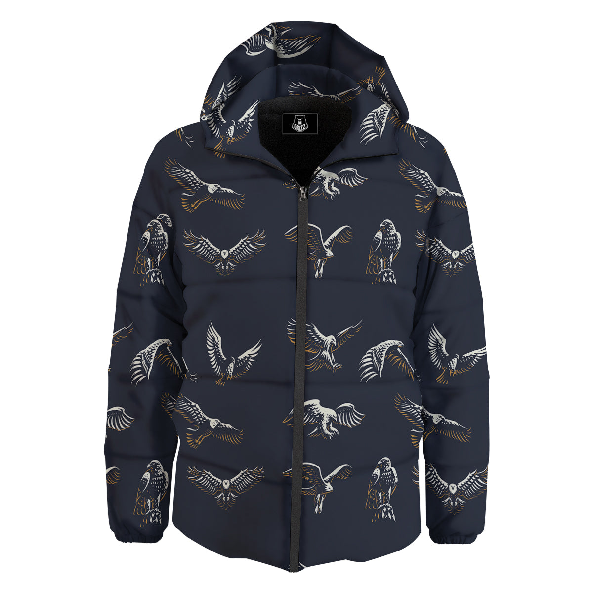 Eagle Brown And White Print Pattern Down Jacket-grizzshop