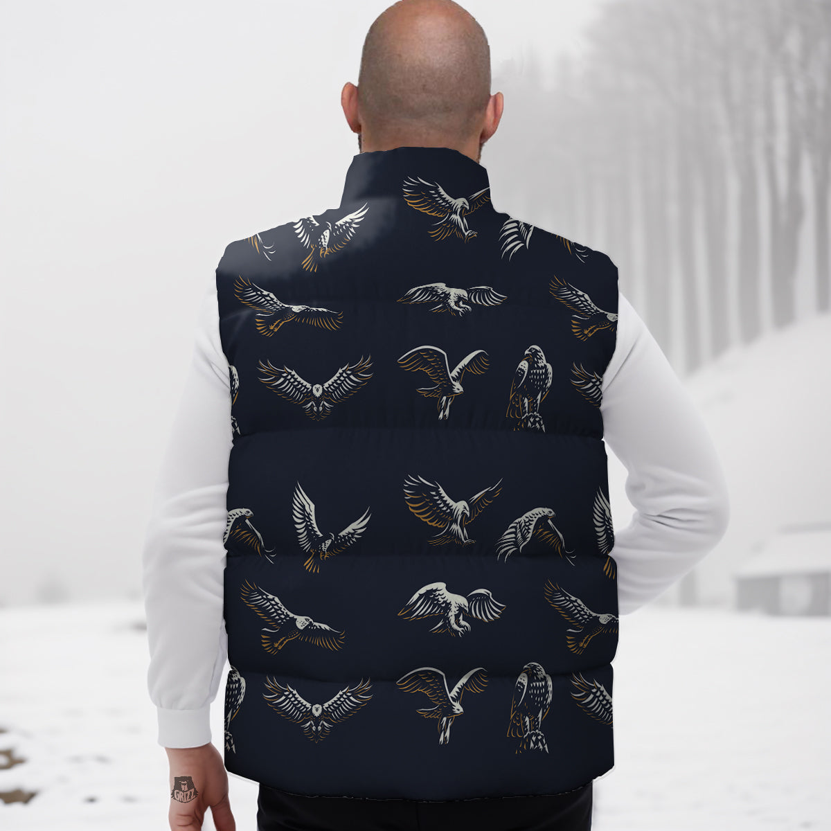 Eagle Brown And White Print Pattern Down Vest-grizzshop